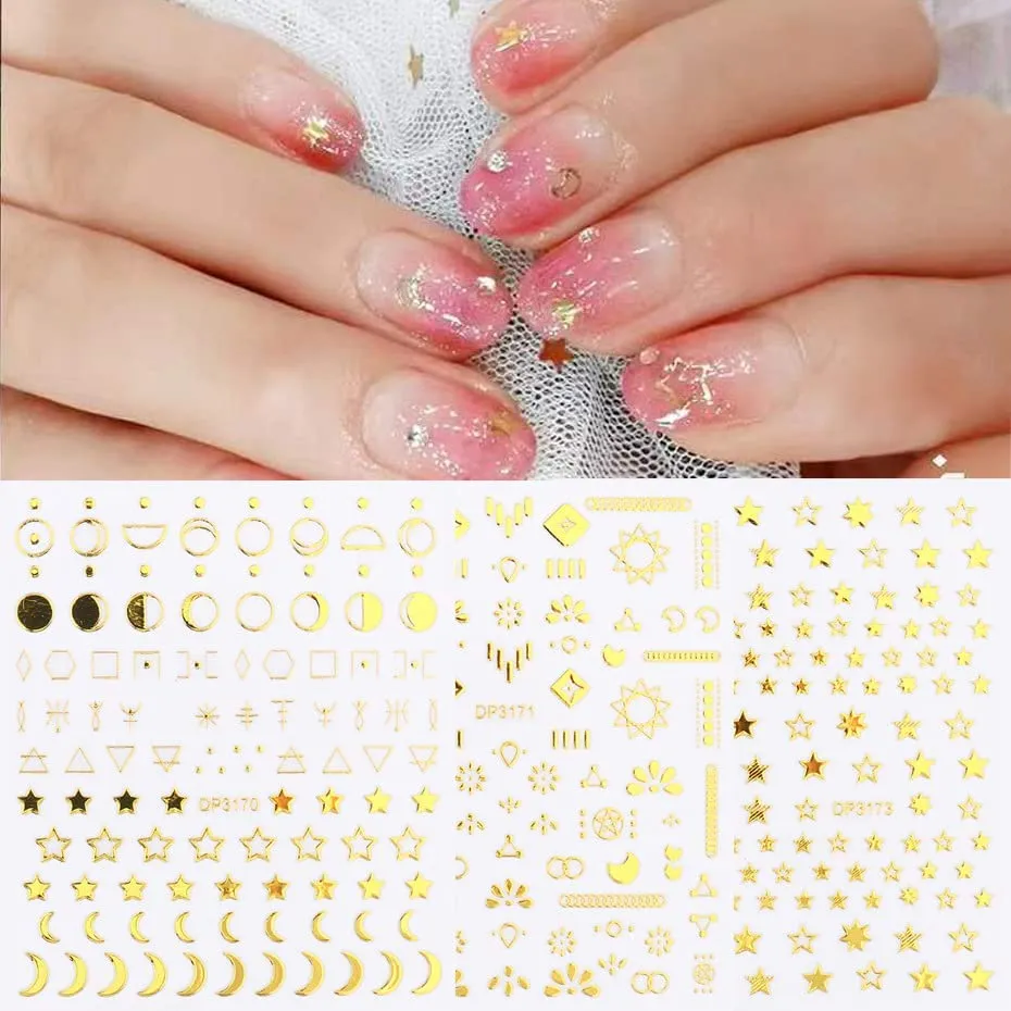 8 Sheets Flame Cloud Moon Cute Pattern Nail Art Stickers for Nail Art Supplies 3D Self-Adhesive Nail Sticker Decals ,Nails Tips DIY Toenails Nail Tattoos for Women Manicure Nail Decorations Luxury French Stickers Para Uñas
