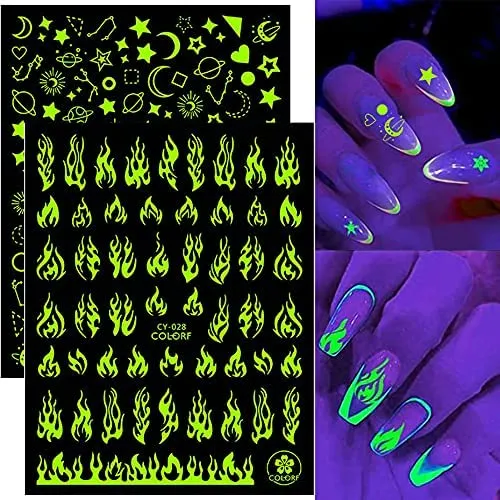 8 Sheets Flame Cloud Moon Cute Pattern Nail Art Stickers for Nail Art Supplies 3D Self-Adhesive Nail Sticker Decals ,Nails Tips DIY Toenails Nail Tattoos for Women Manicure Nail Decorations Luxury French Stickers Para Uñas