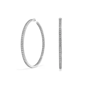 80mm Lucky Hoops in White Rhodium with White Quartz - 1 Left