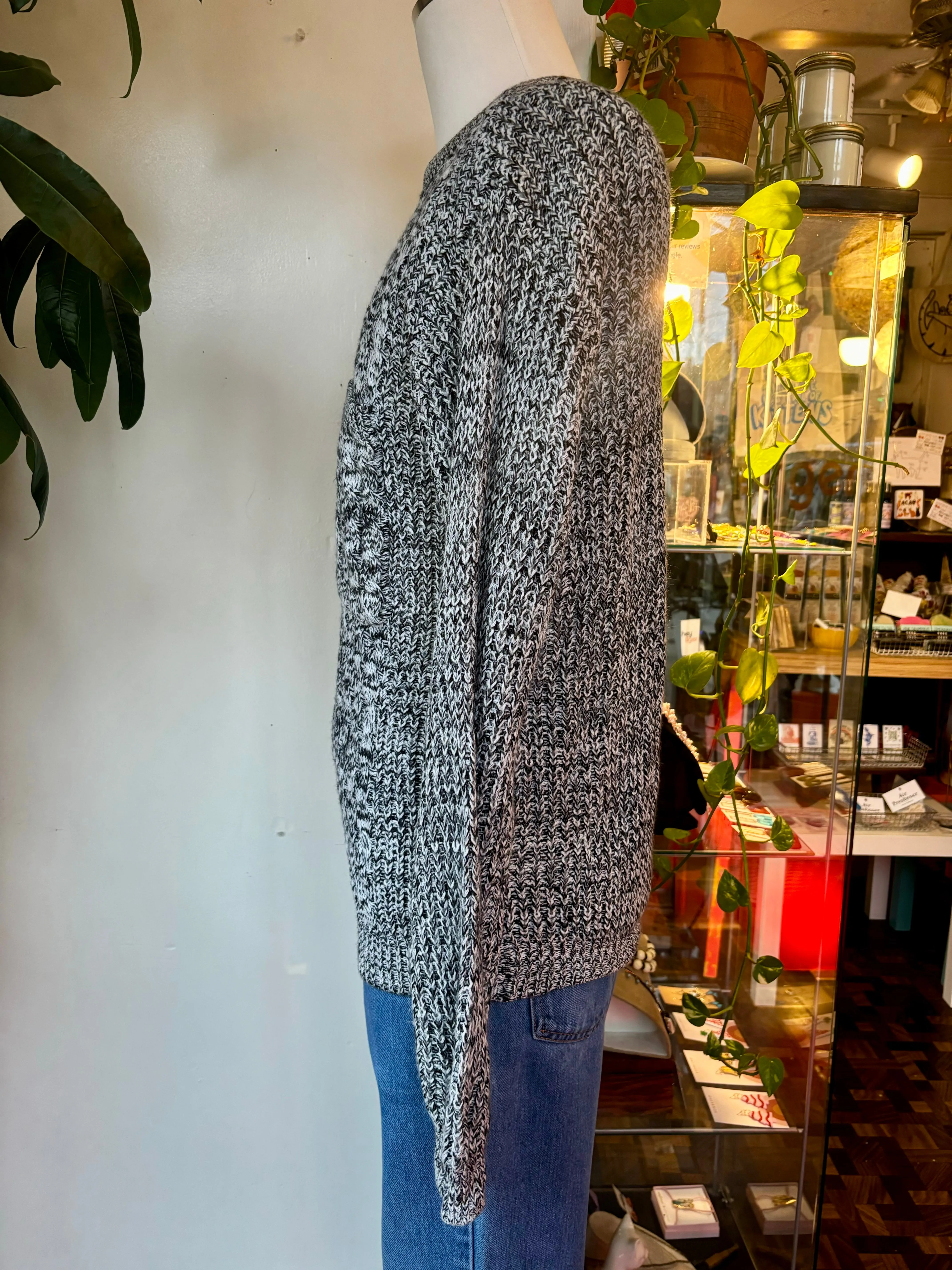 80s/90s Marled Cable knit sweater w/chest pocket
