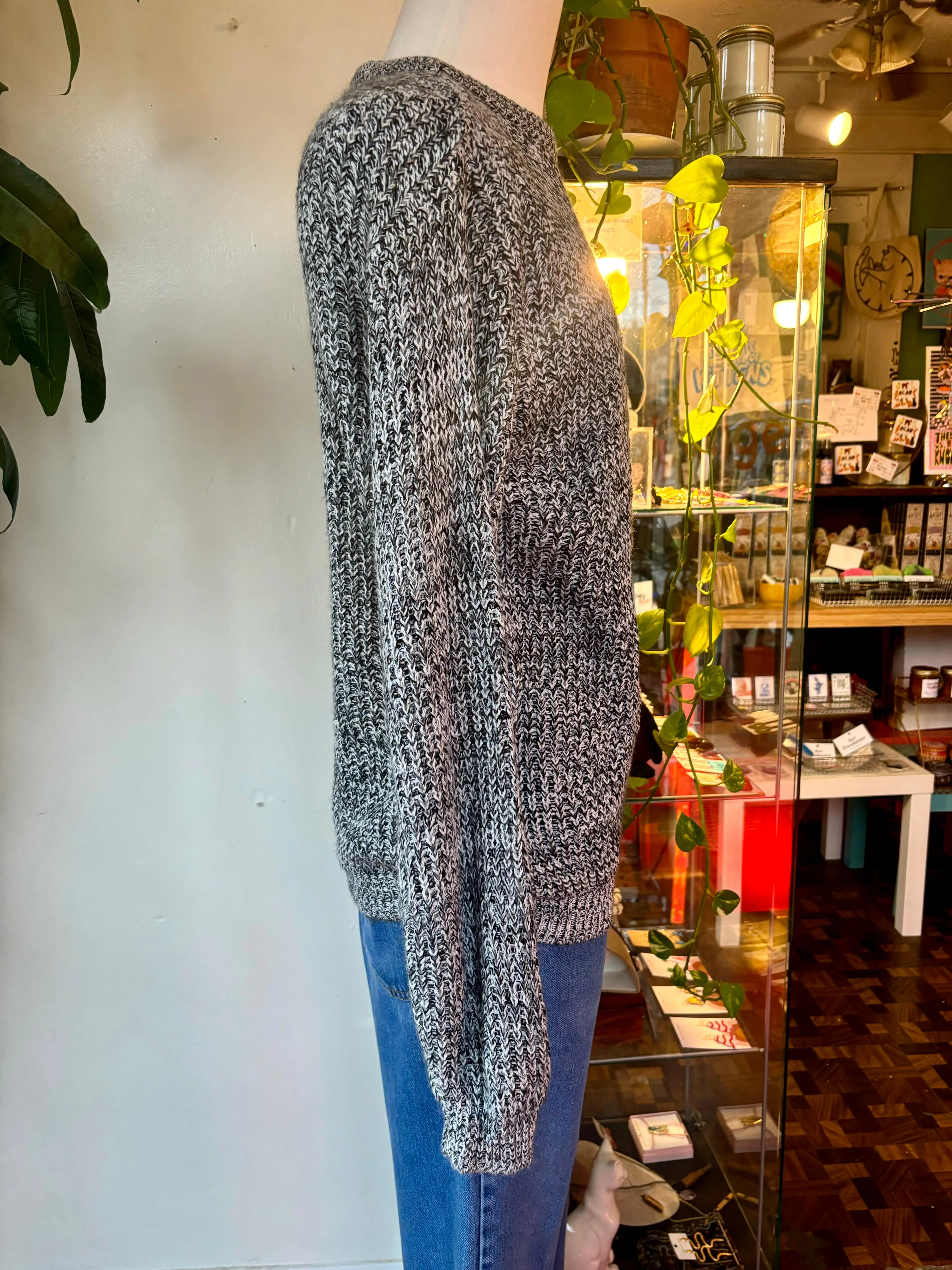 80s/90s Marled Cable knit sweater w/chest pocket