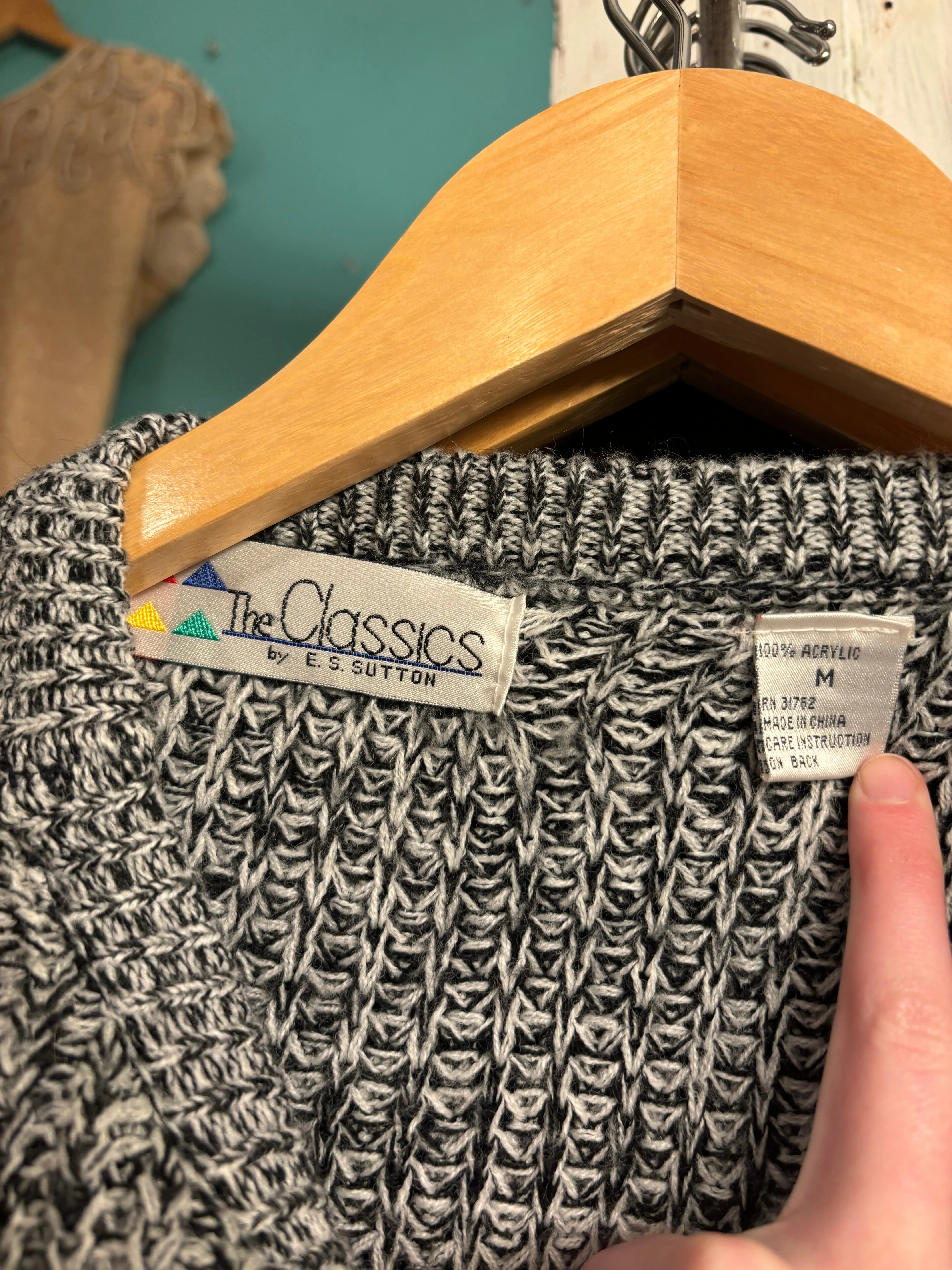 80s/90s Marled Cable knit sweater w/chest pocket