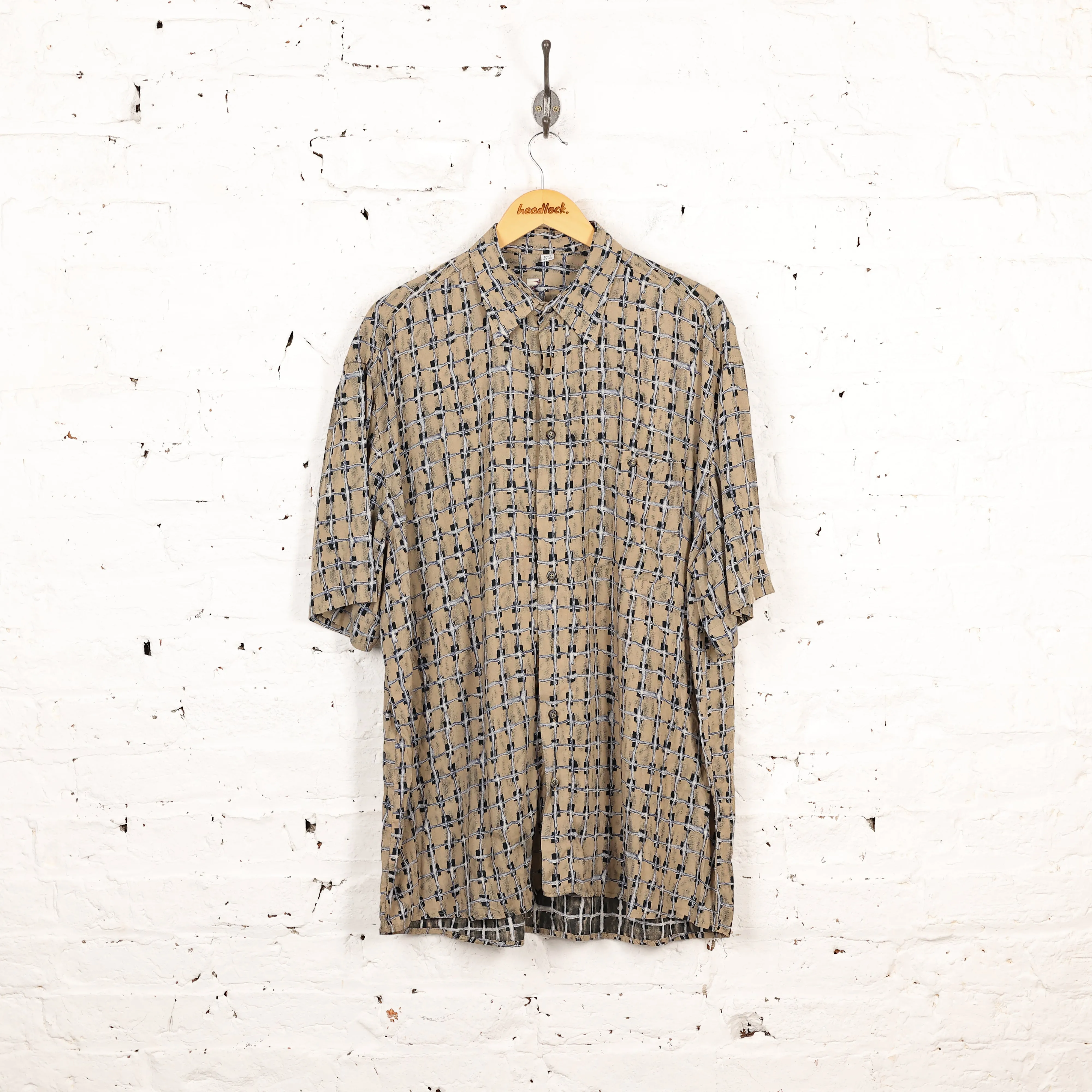 90s Check Patterned Shirt - Brown - XL