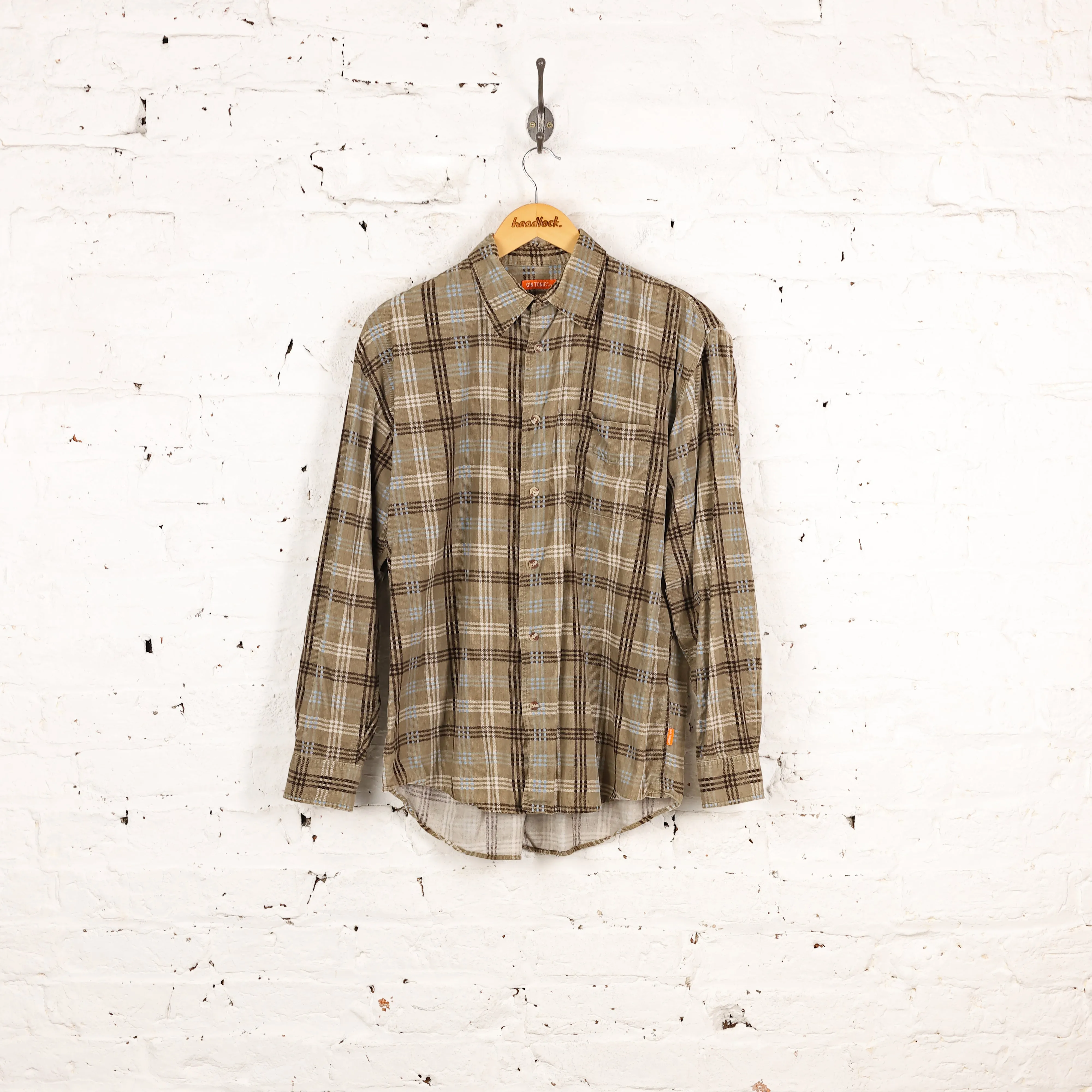 90s Corduroy Check Shirt - Green - S