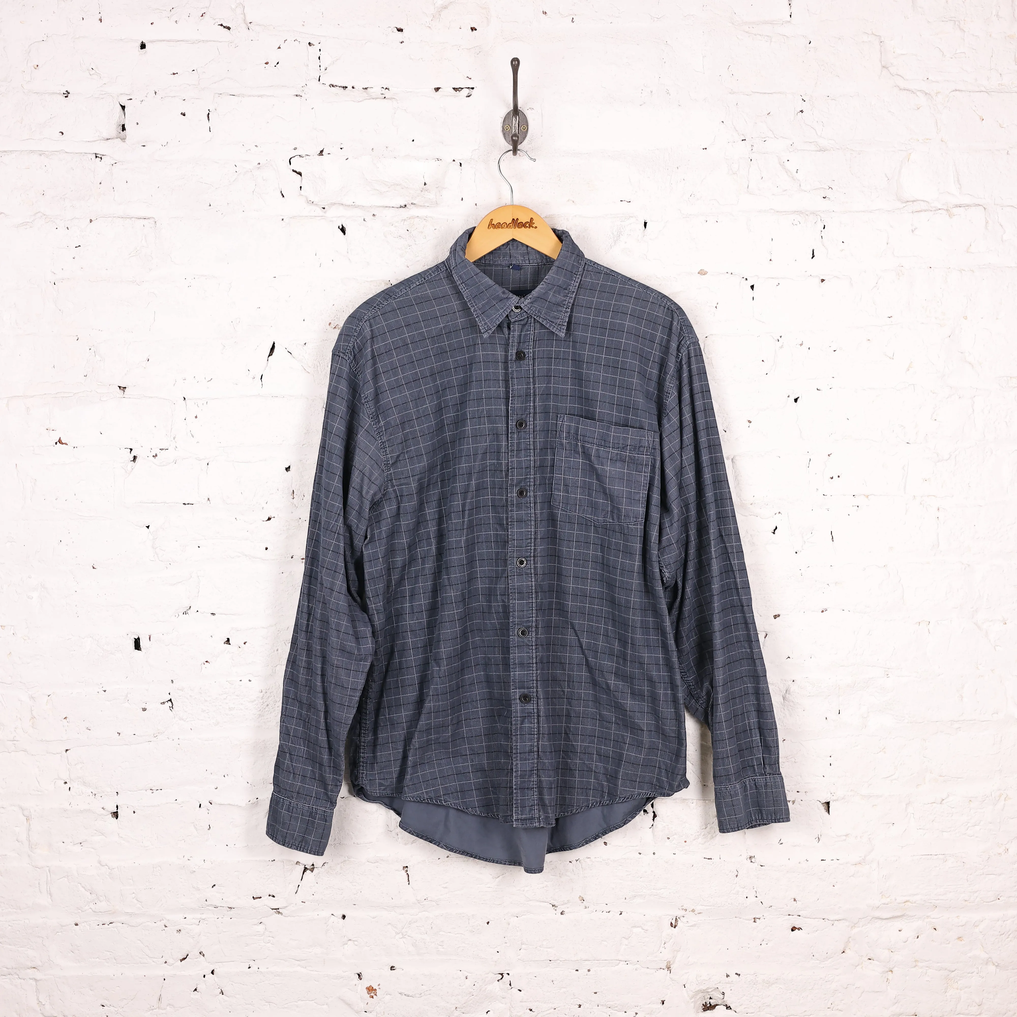 90s Corduroy Check Shirt - Grey - L