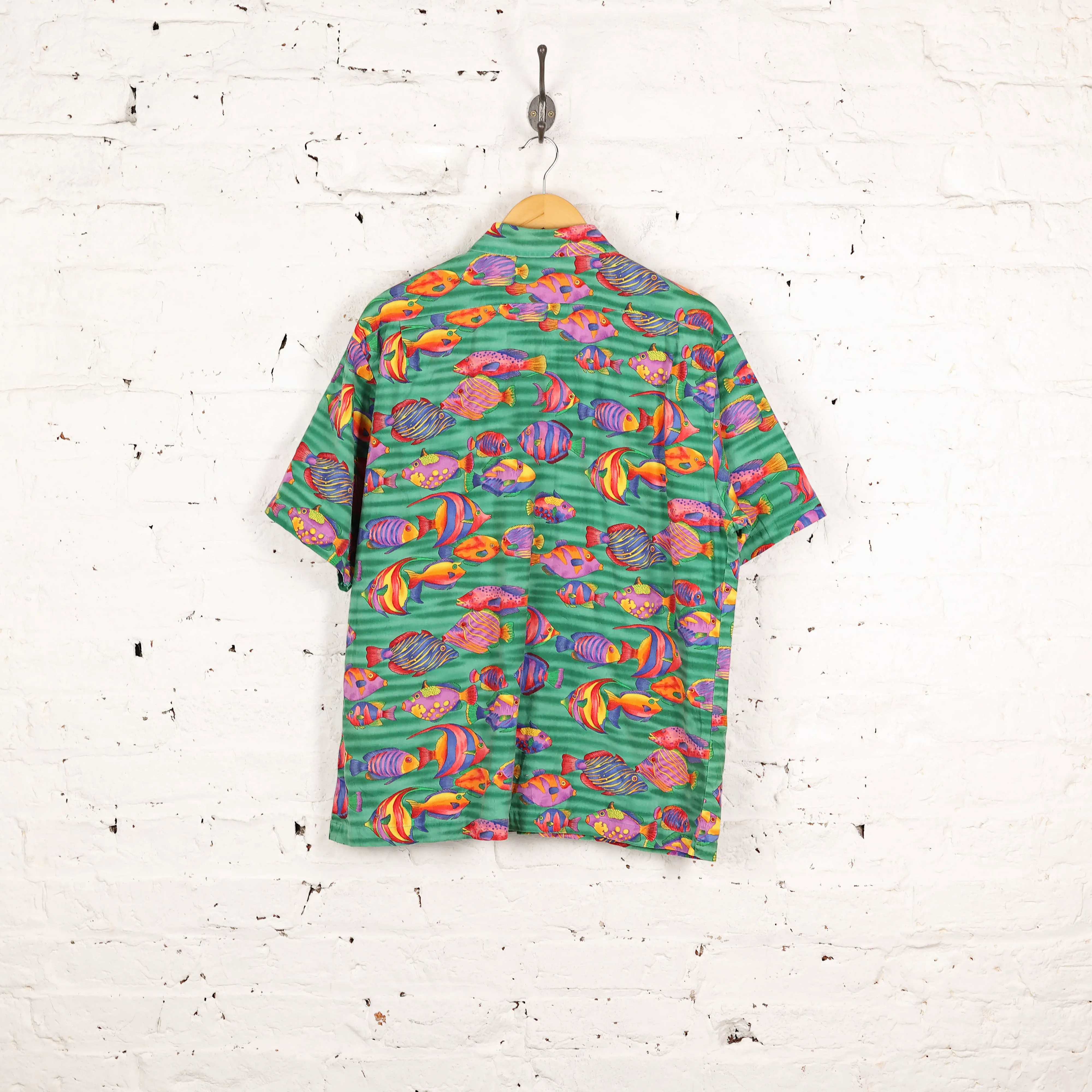 90s Fish Print Shirt - Green - L