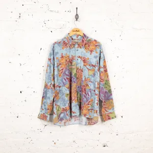 90s Floral Pattern Shirt - Blue - XL