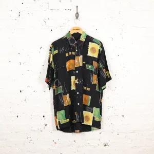 90s Floral Patterned Shirt - Black - M