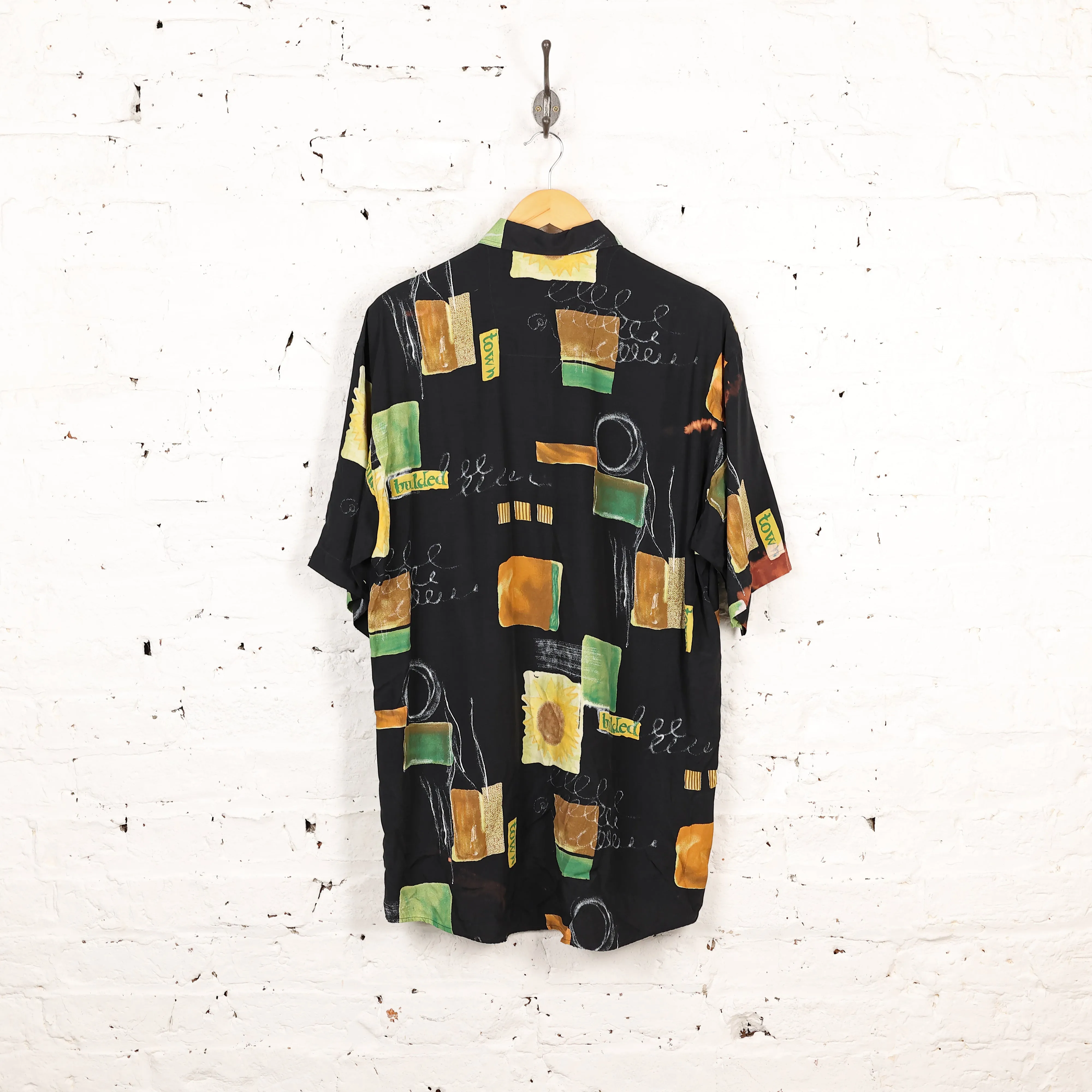 90s Floral Patterned Shirt - Black - M