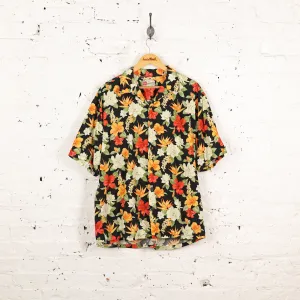 90's Hawaiian Print Pattern Shirt - Black - XL