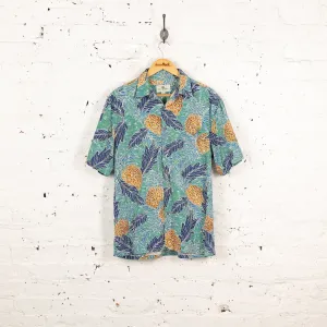 90's Hawaiian Print Pattern Shirt - Green - M