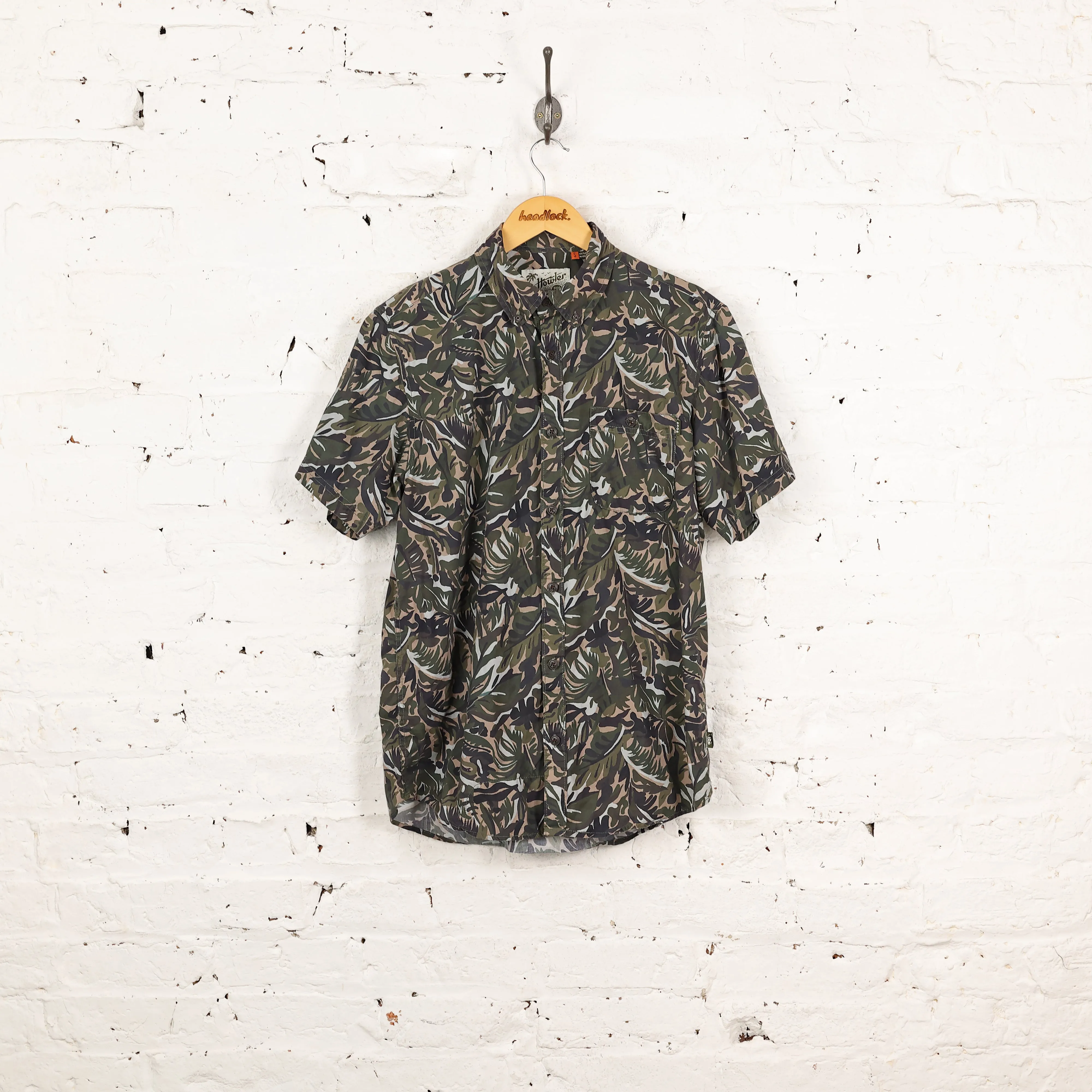 90's Hawaiian Print Pattern Shirt - Green - S