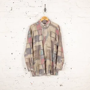 90s Long Sleeve Pattern Shirt - Beige - L