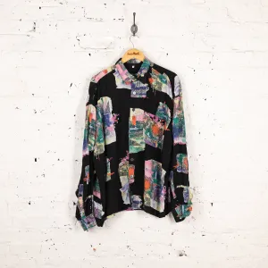 90s Long Sleeve Pattern Shirt - Black - XL
