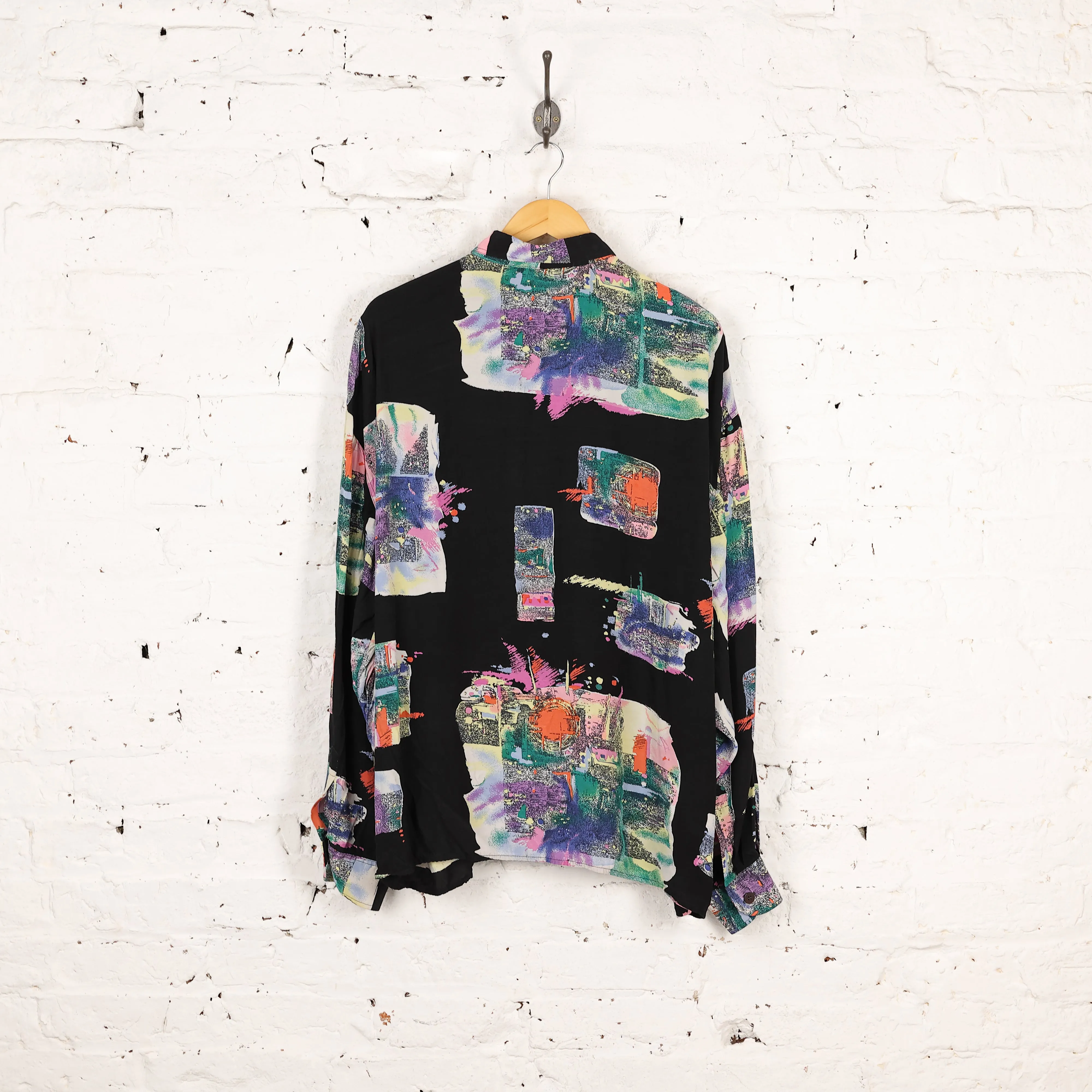 90s Long Sleeve Pattern Shirt - Black - XL