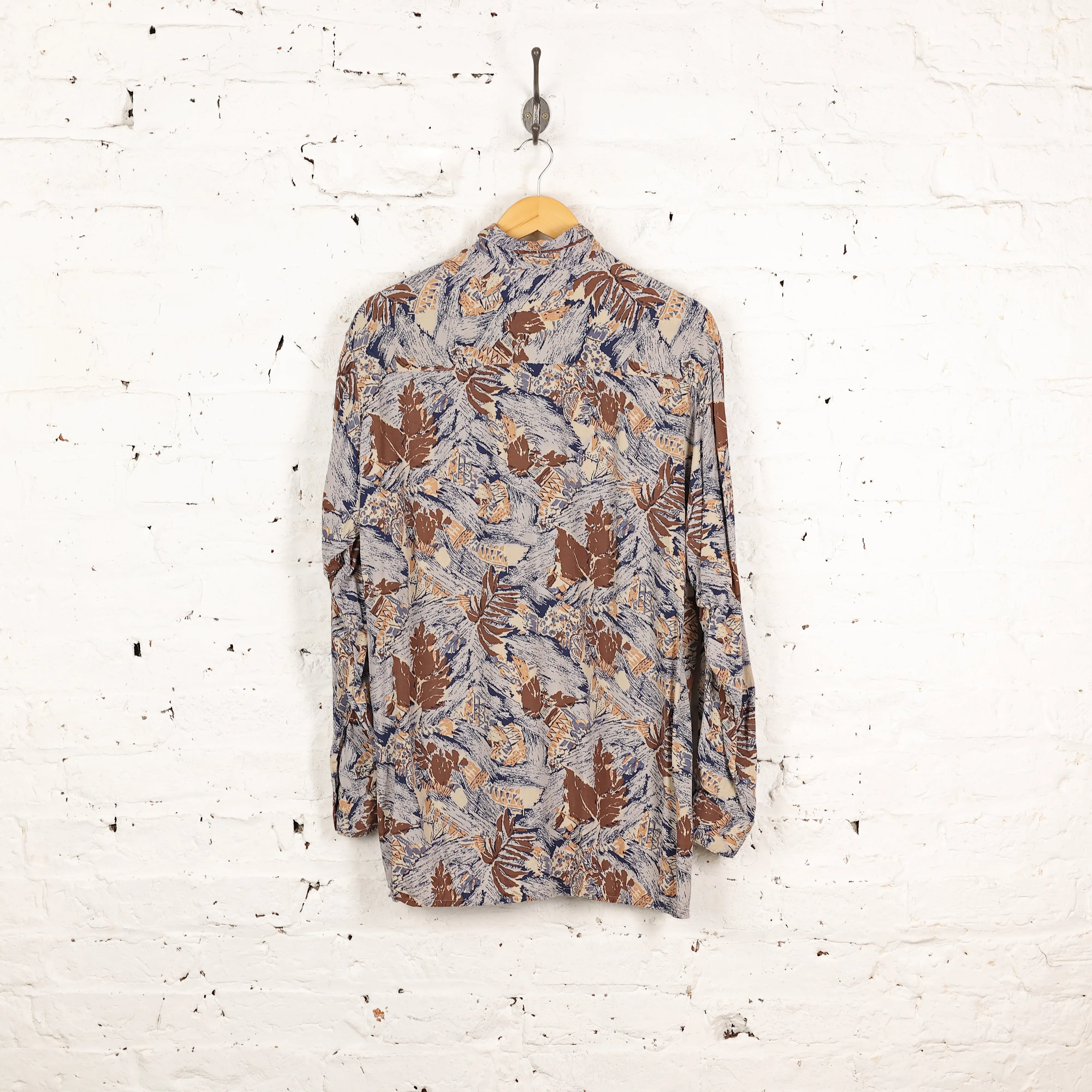 90s Long Sleeve Pattern Shirt - Blue - M