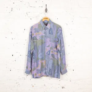 90s Long Sleeve Pattern Shirt - Blue - M