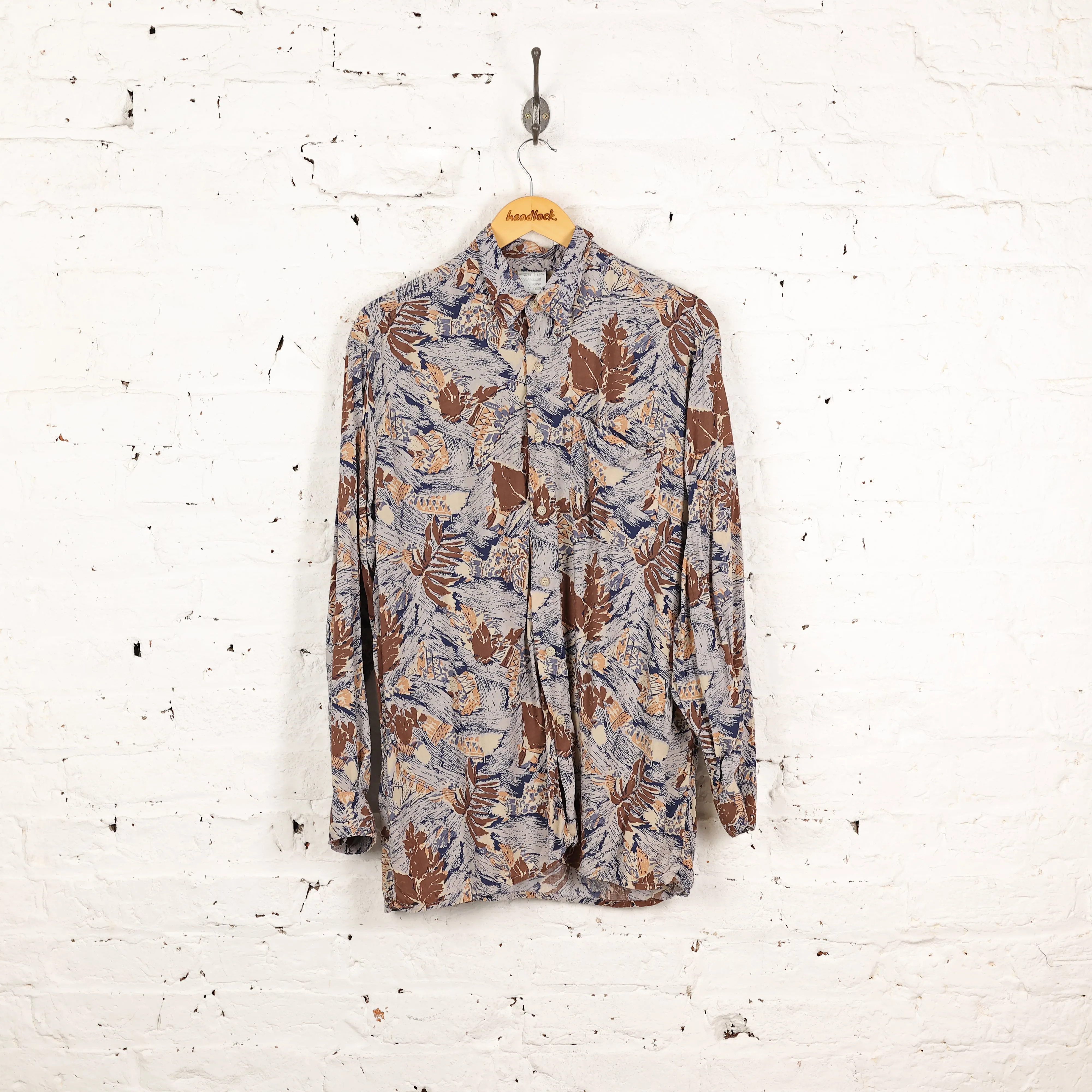 90s Long Sleeve Pattern Shirt - Blue - M