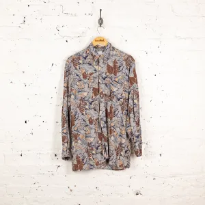 90s Long Sleeve Pattern Shirt - Blue - M