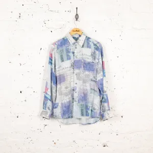 90s Long Sleeve Pattern Shirt - Blue - S