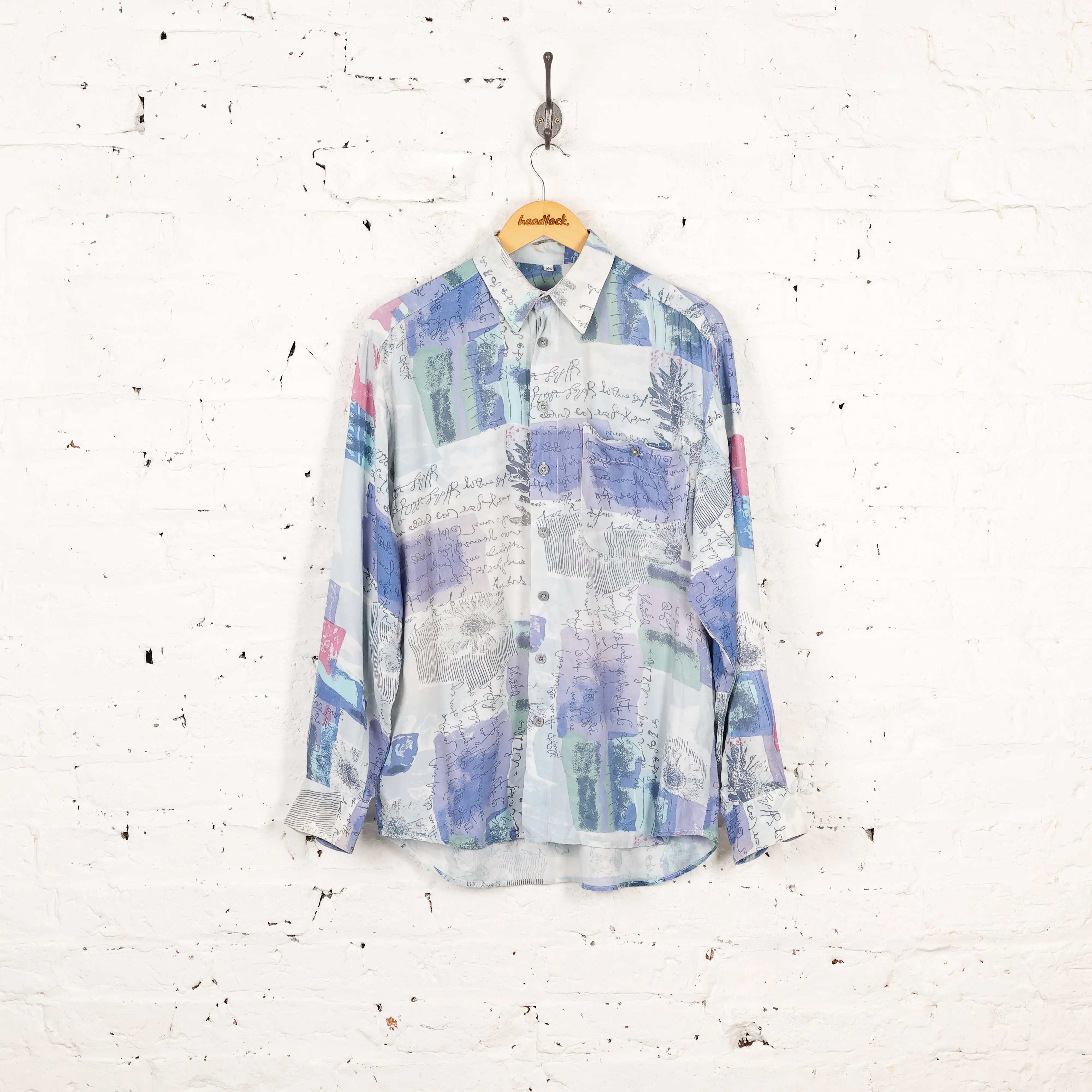 90s Long Sleeve Pattern Shirt - Blue - S