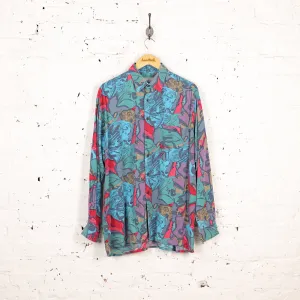 90s Long Sleeve Pattern Shirt - Blue - XL