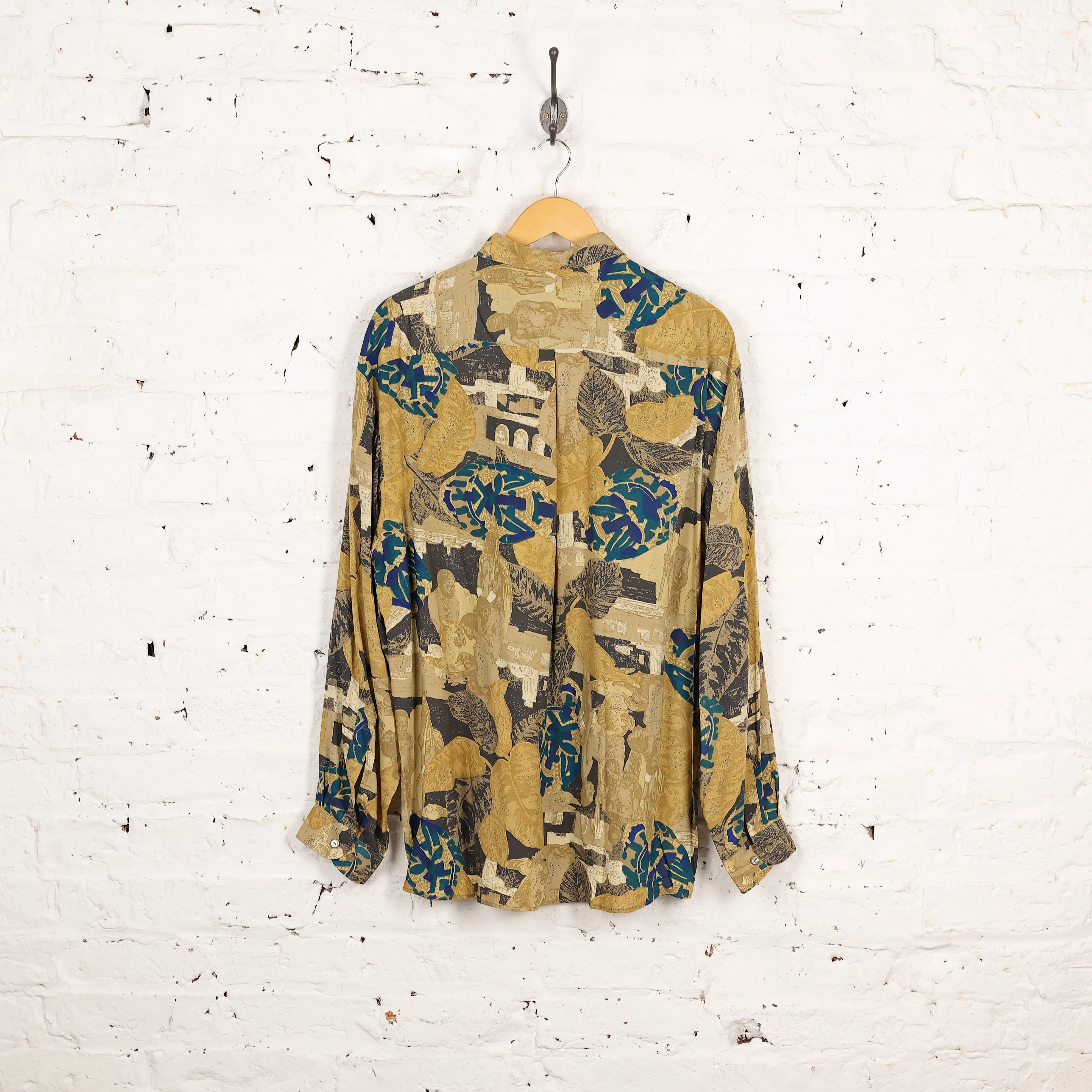 90s Long Sleeve Pattern Shirt - Gold - L
