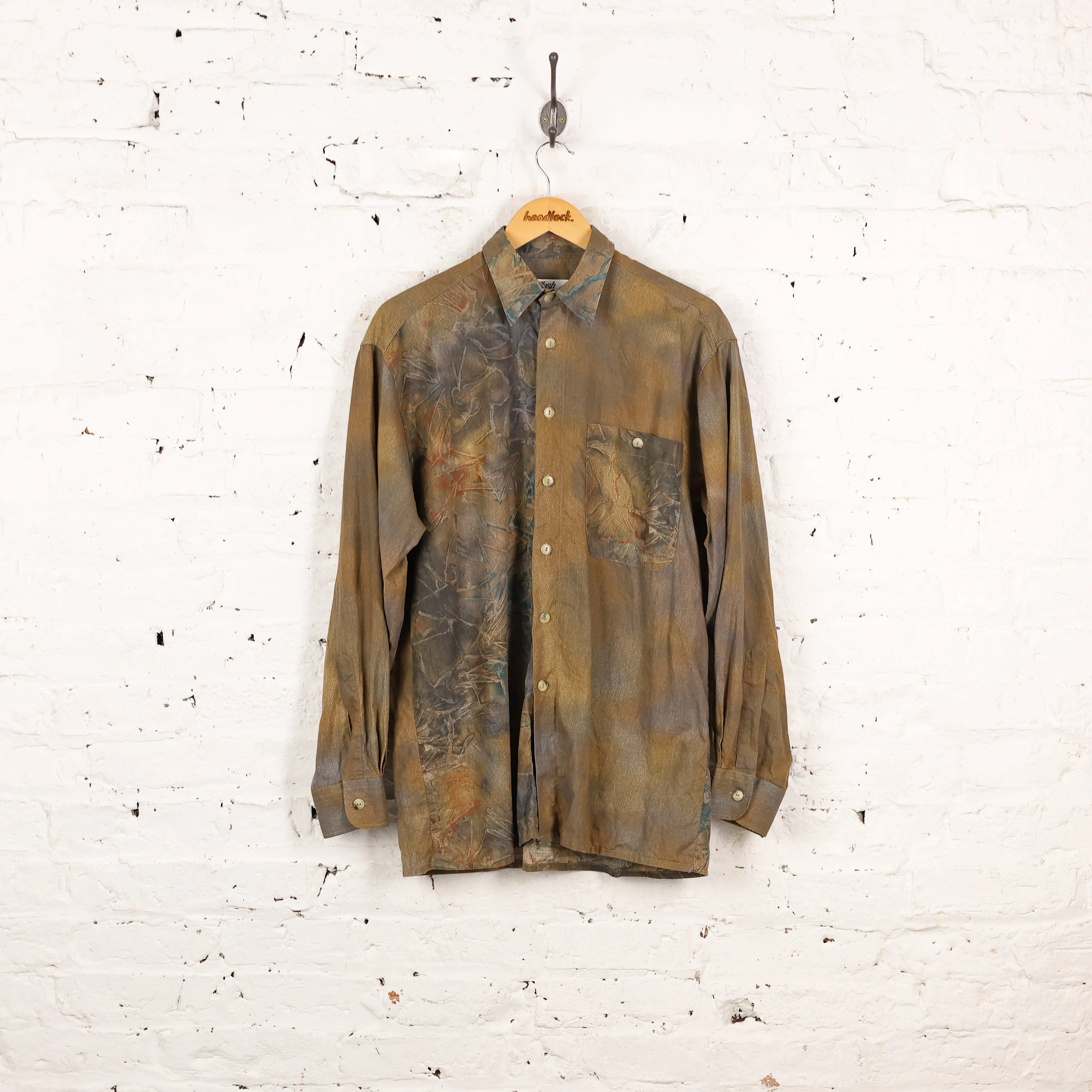 90s Long Sleeve Pattern Shirt - Gold - M