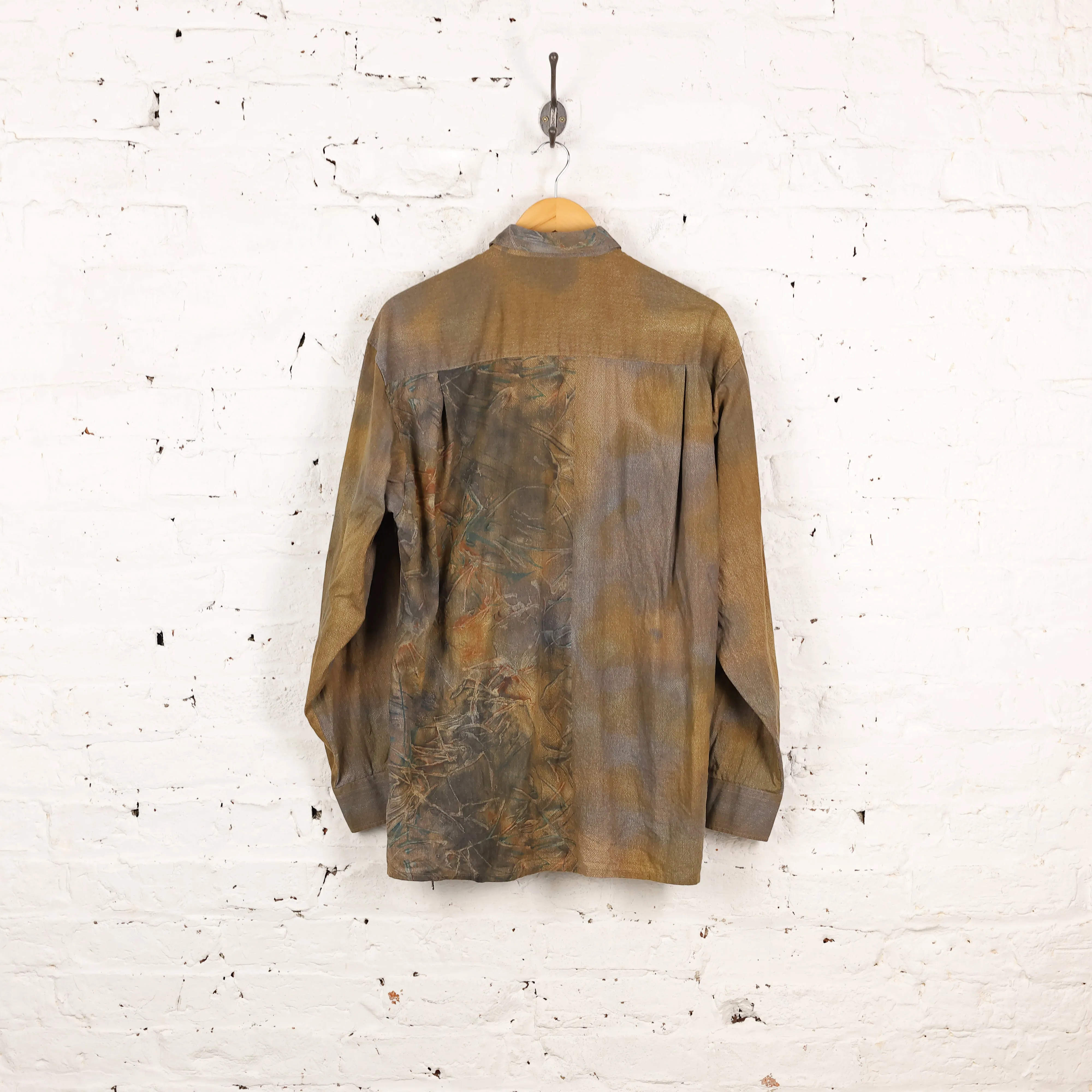 90s Long Sleeve Pattern Shirt - Gold - M