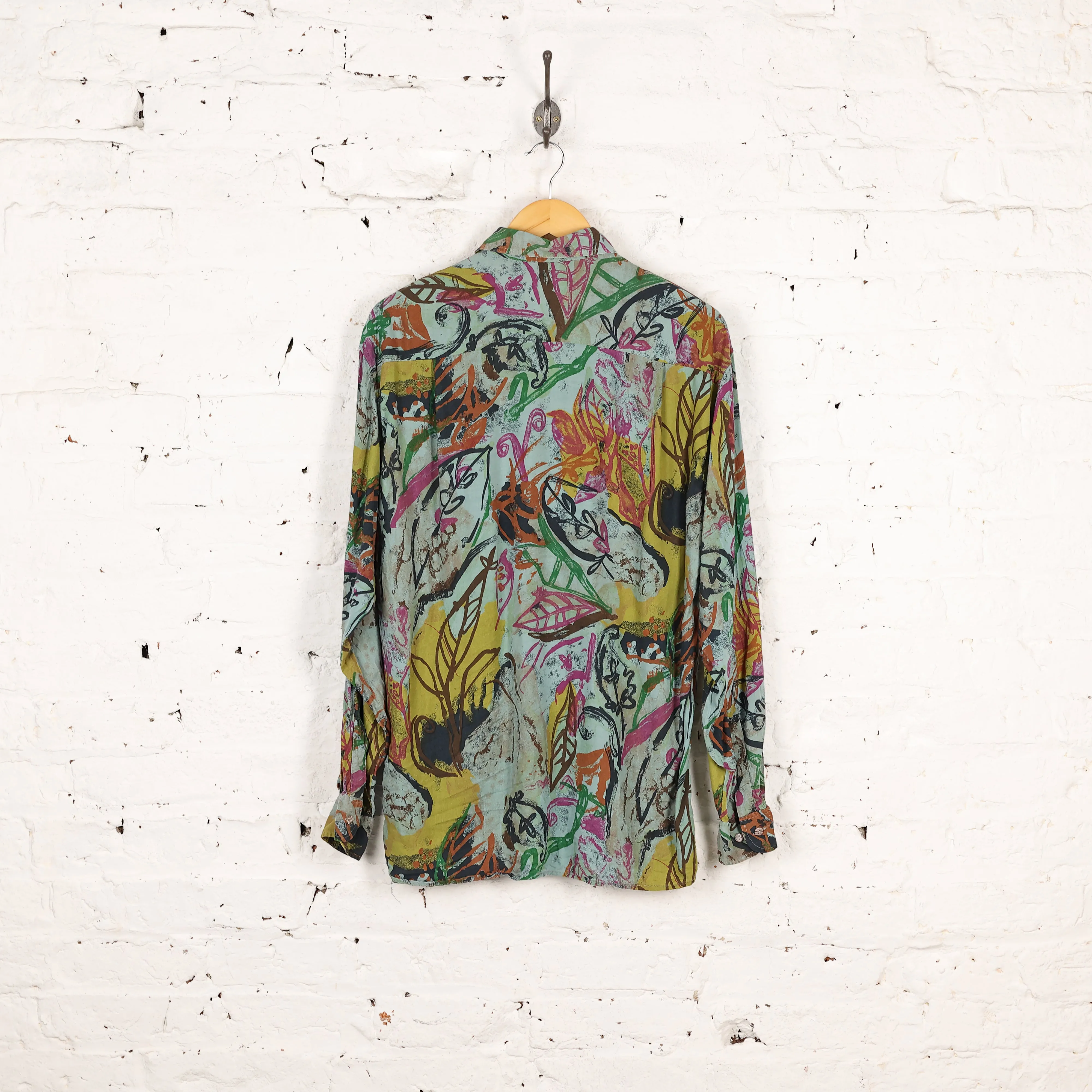 90s Long Sleeve Pattern Shirt - Green - M