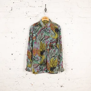 90s Long Sleeve Pattern Shirt - Green - M