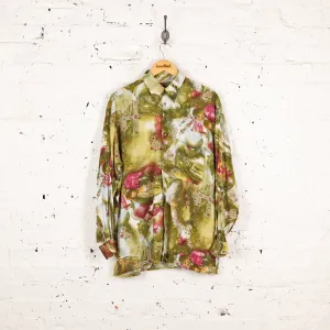 90s Long Sleeve Pattern Shirt - Green - M
