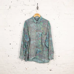 90s Long Sleeve Pattern Shirt - Green - XXL