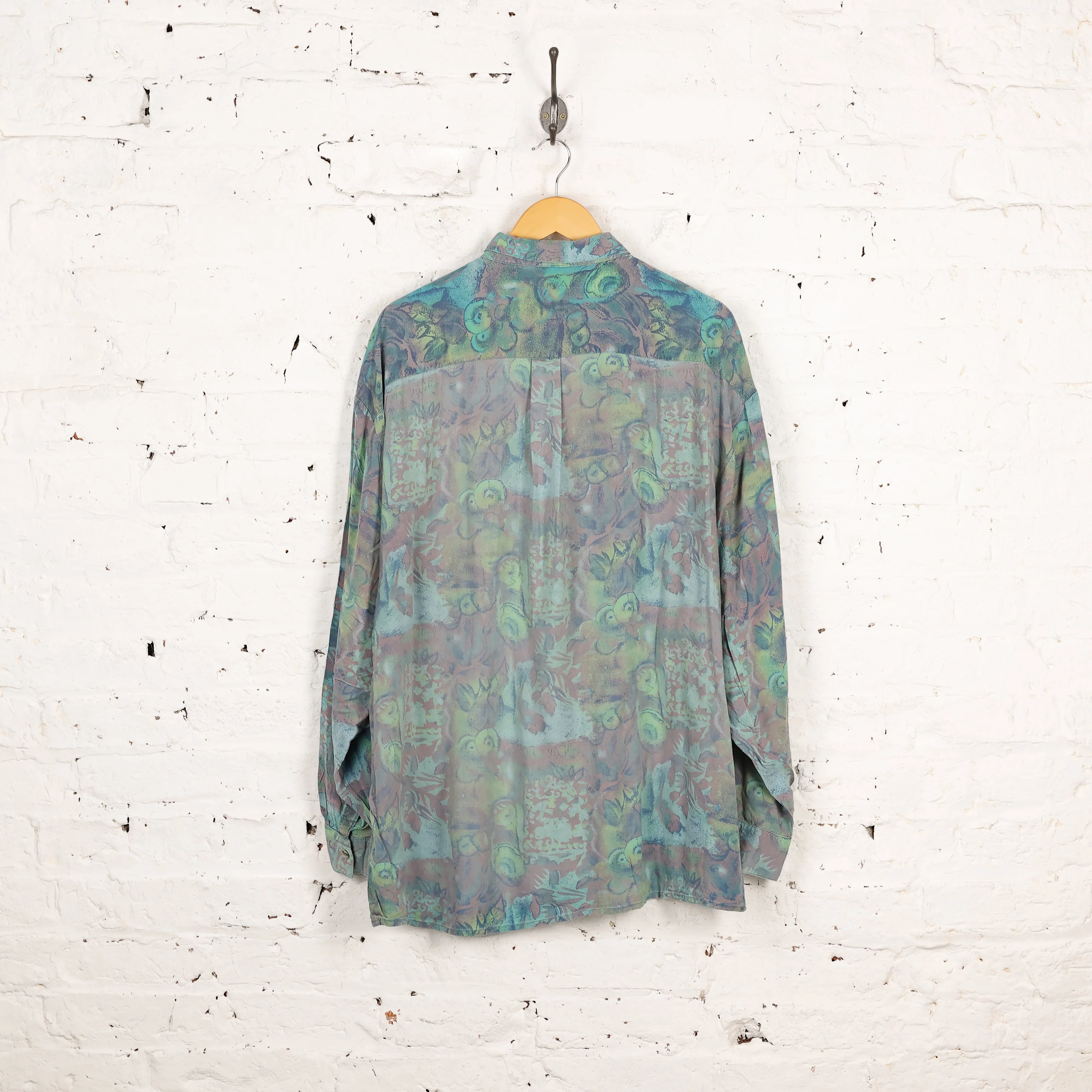 90s Long Sleeve Pattern Shirt - Green - XXL