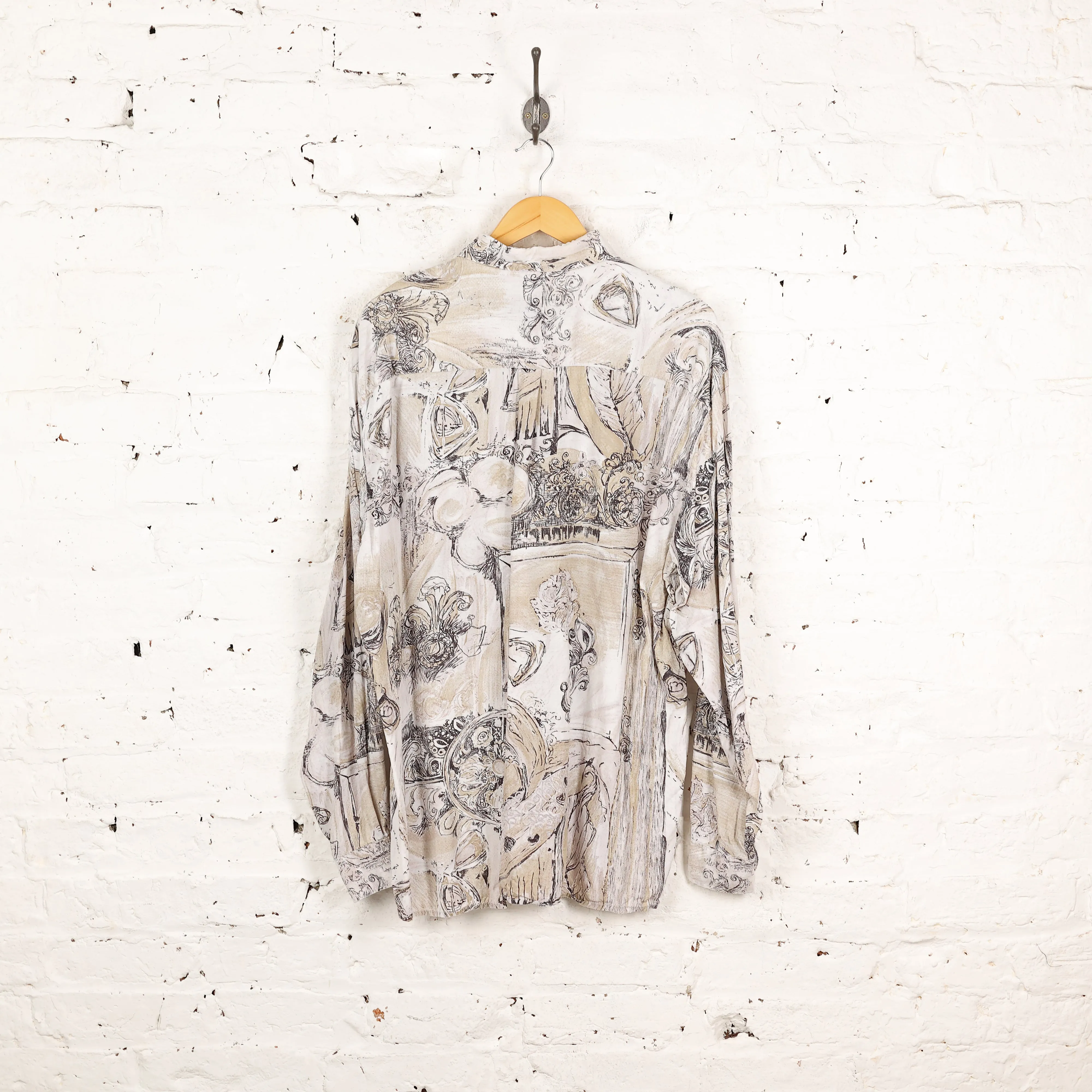 90s Long Sleeve Pattern Shirt - Grey - XXL