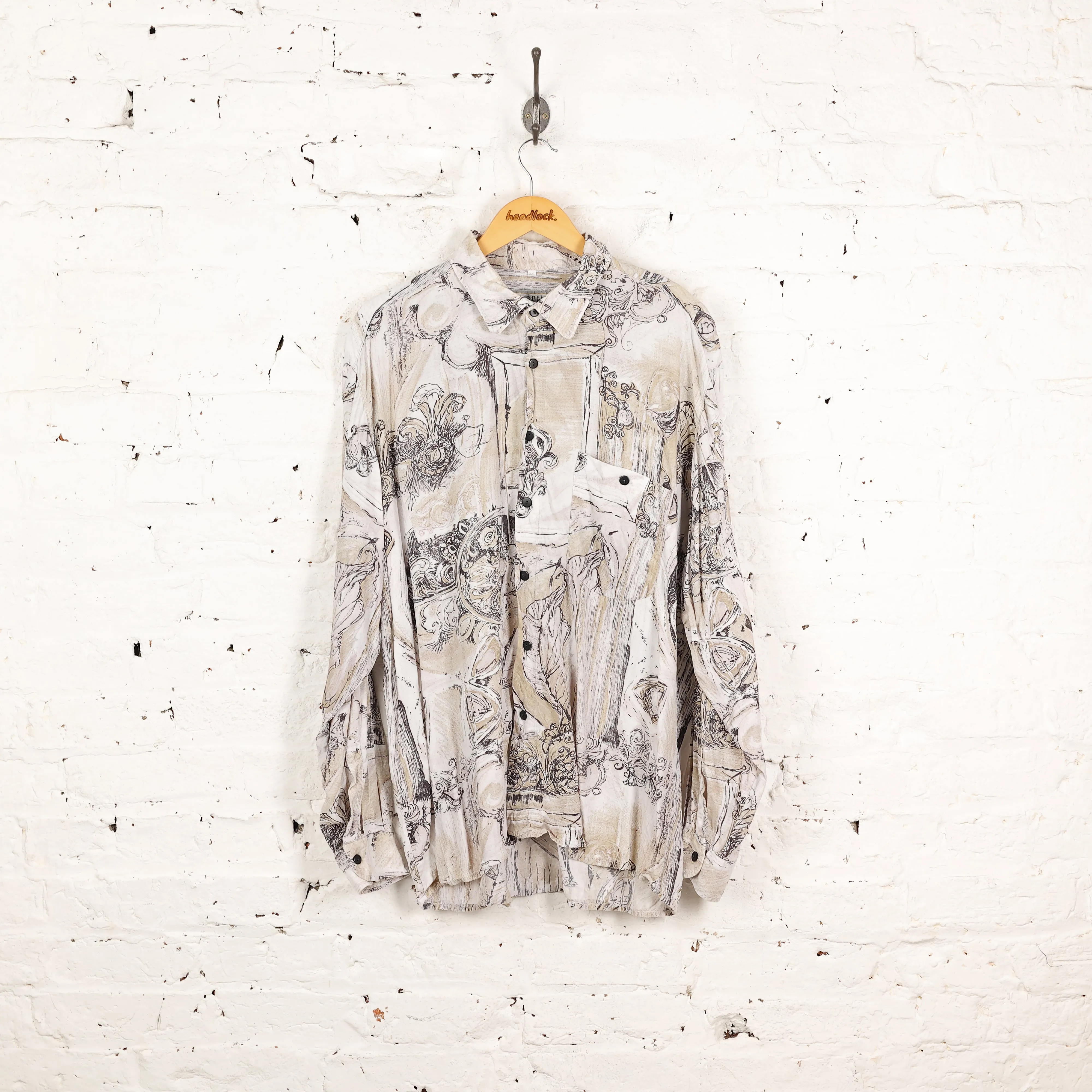 90s Long Sleeve Pattern Shirt - Grey - XXL