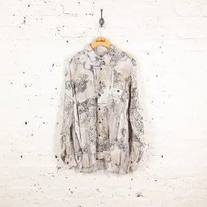 90s Long Sleeve Pattern Shirt - Grey - XXL