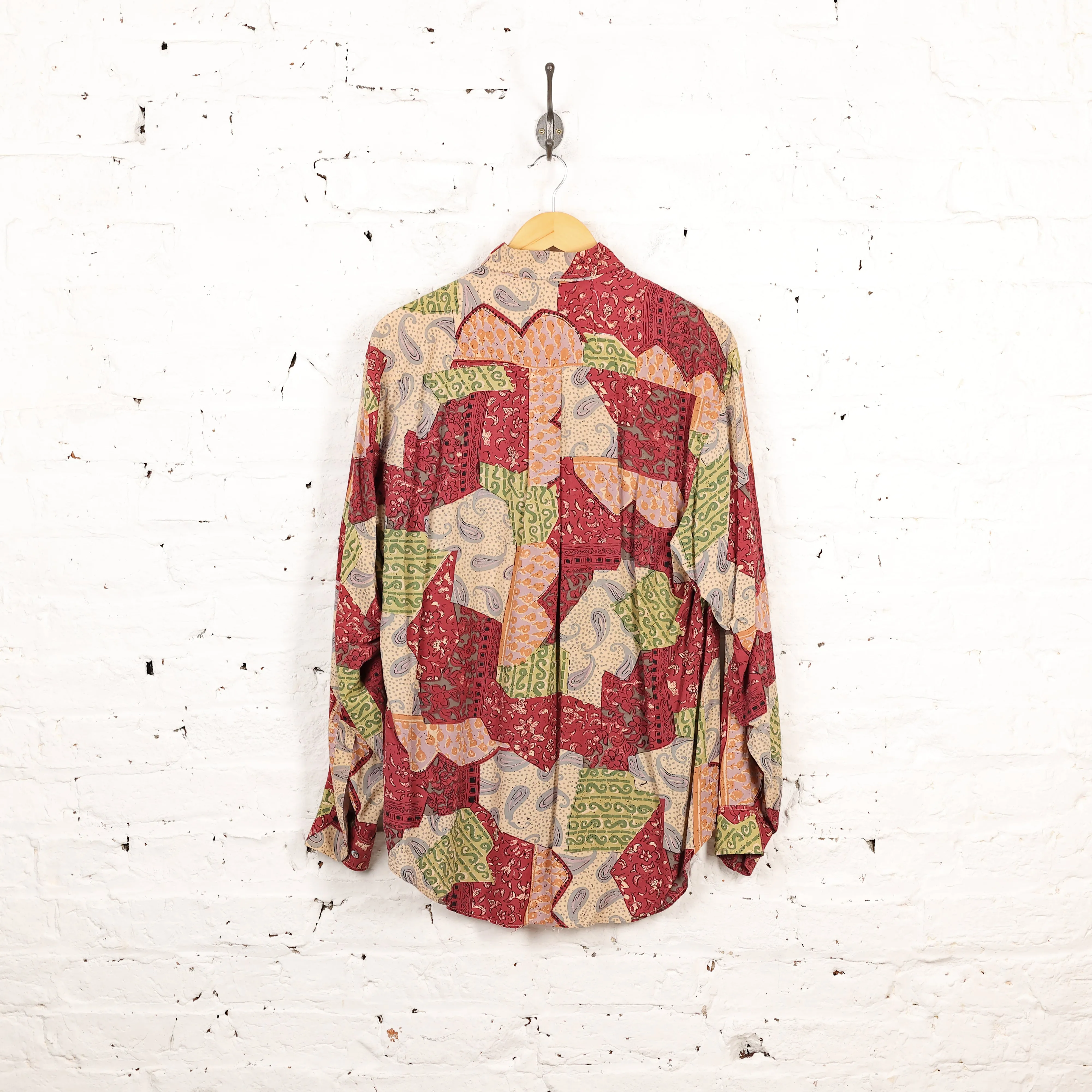 90s Long Sleeve Pattern Shirt - Maroon - S