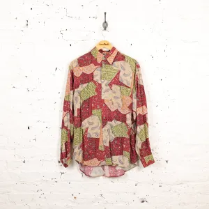 90s Long Sleeve Pattern Shirt - Maroon - S