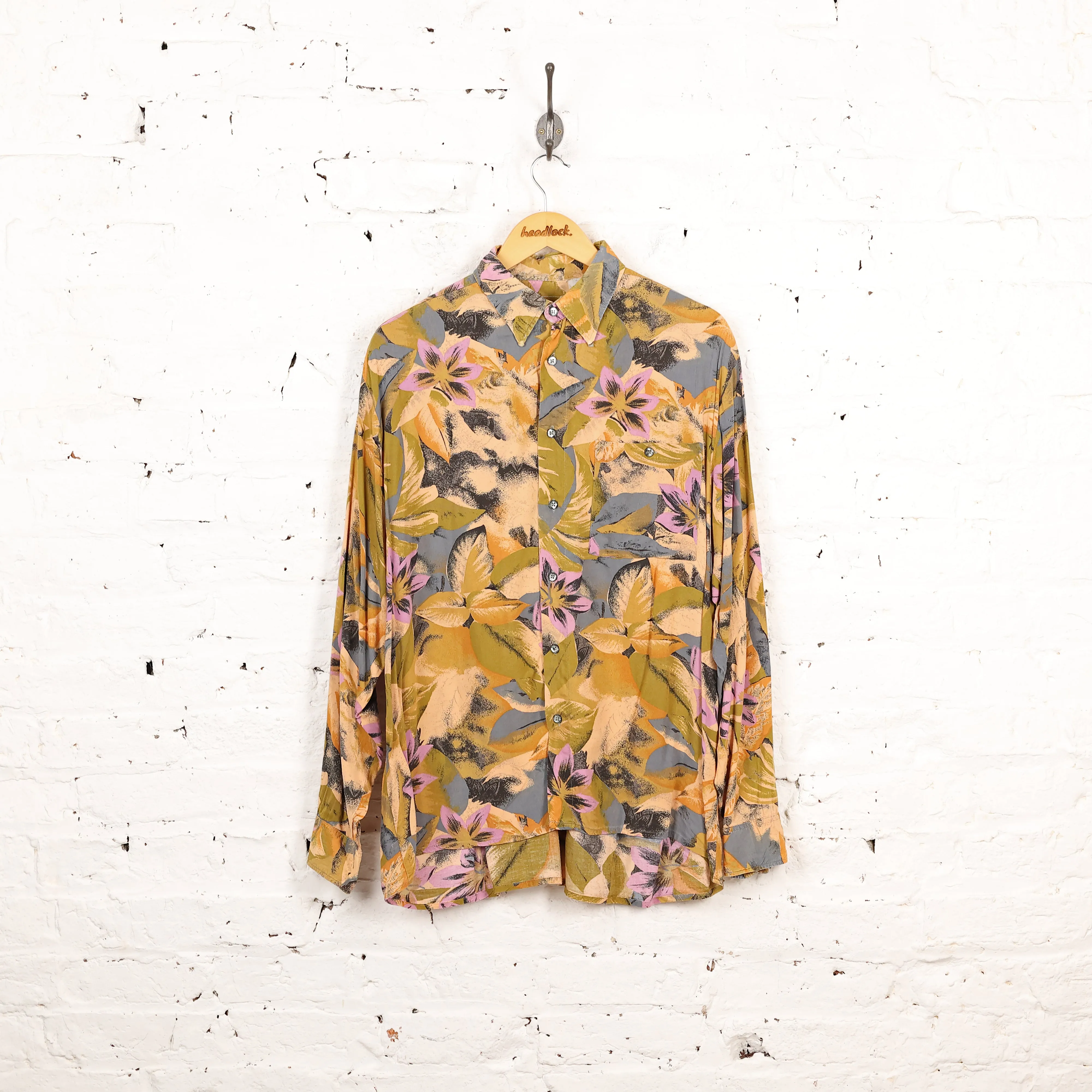 90s Long Sleeve Pattern Shirt - Orange - L
