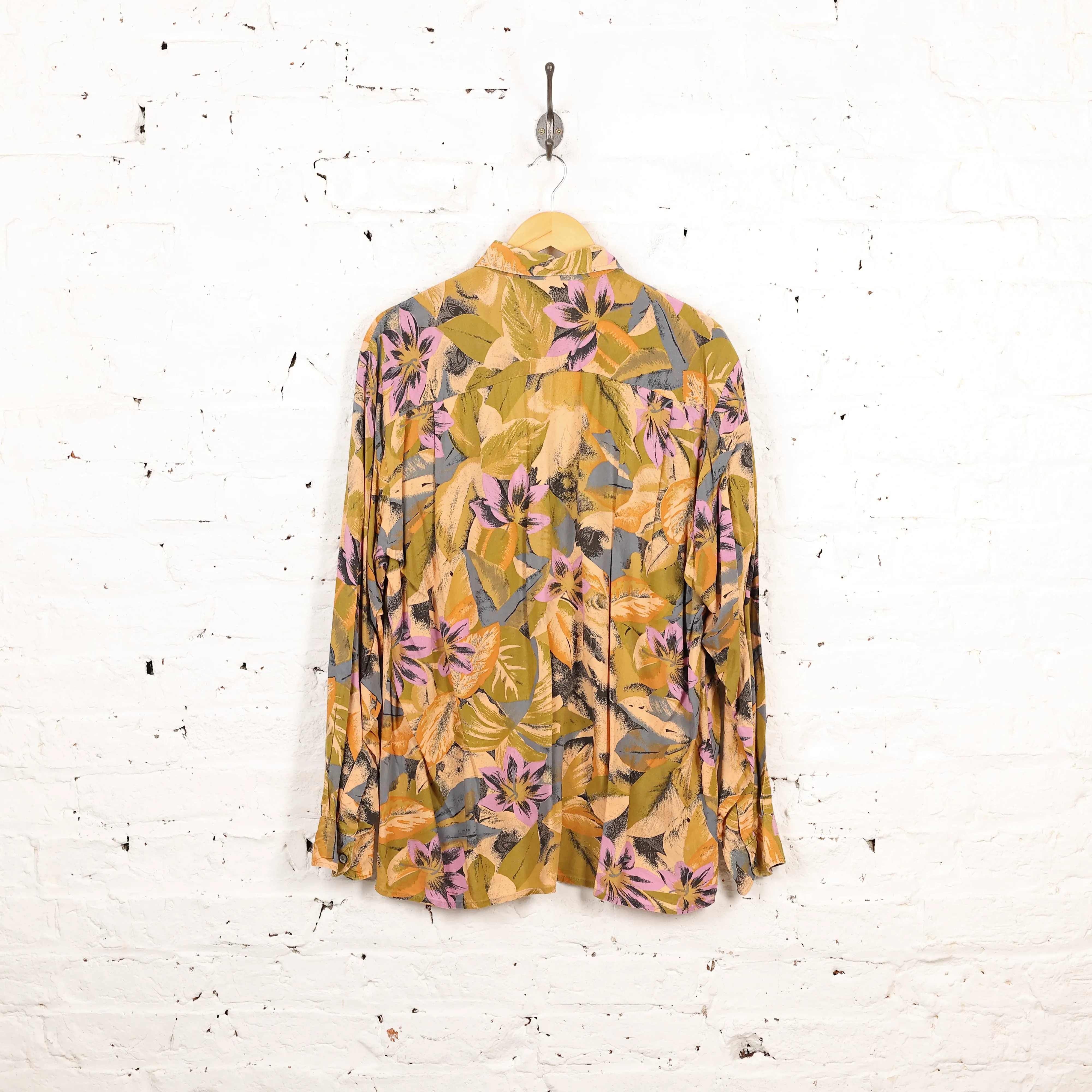 90s Long Sleeve Pattern Shirt - Orange - L