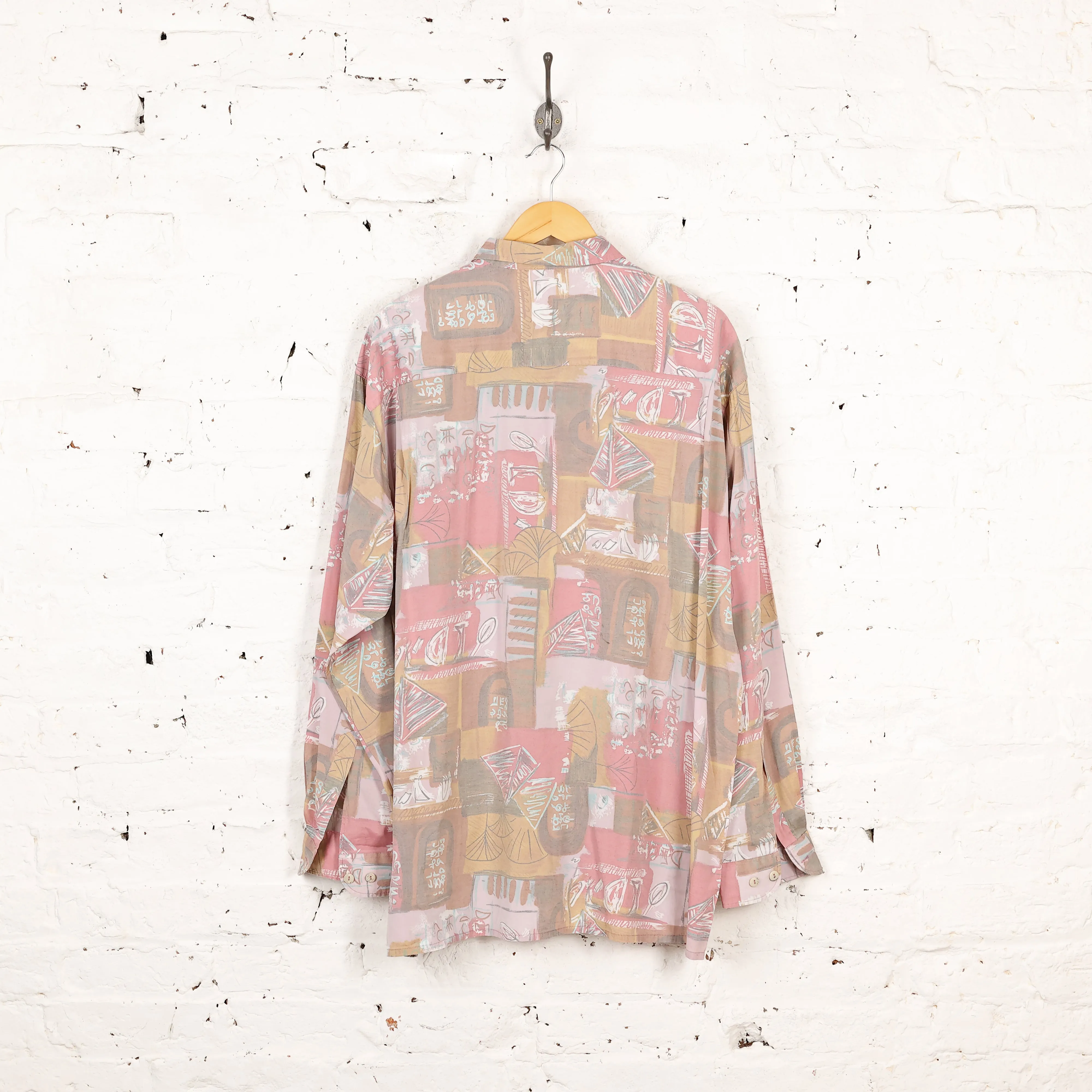 90s Long Sleeve Pattern Shirt - Pink - XL