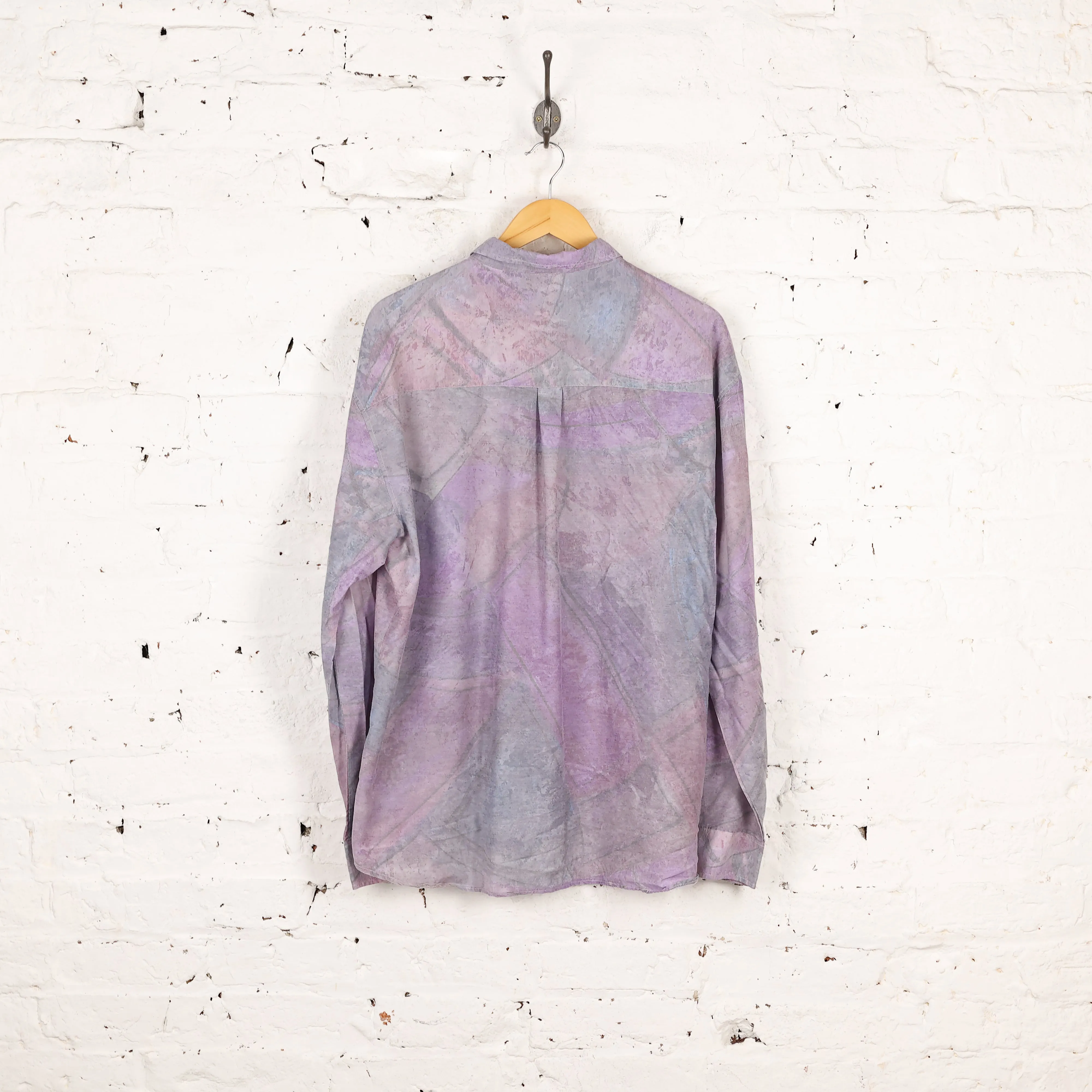 90s Long Sleeve Pattern Shirt - Purple - L