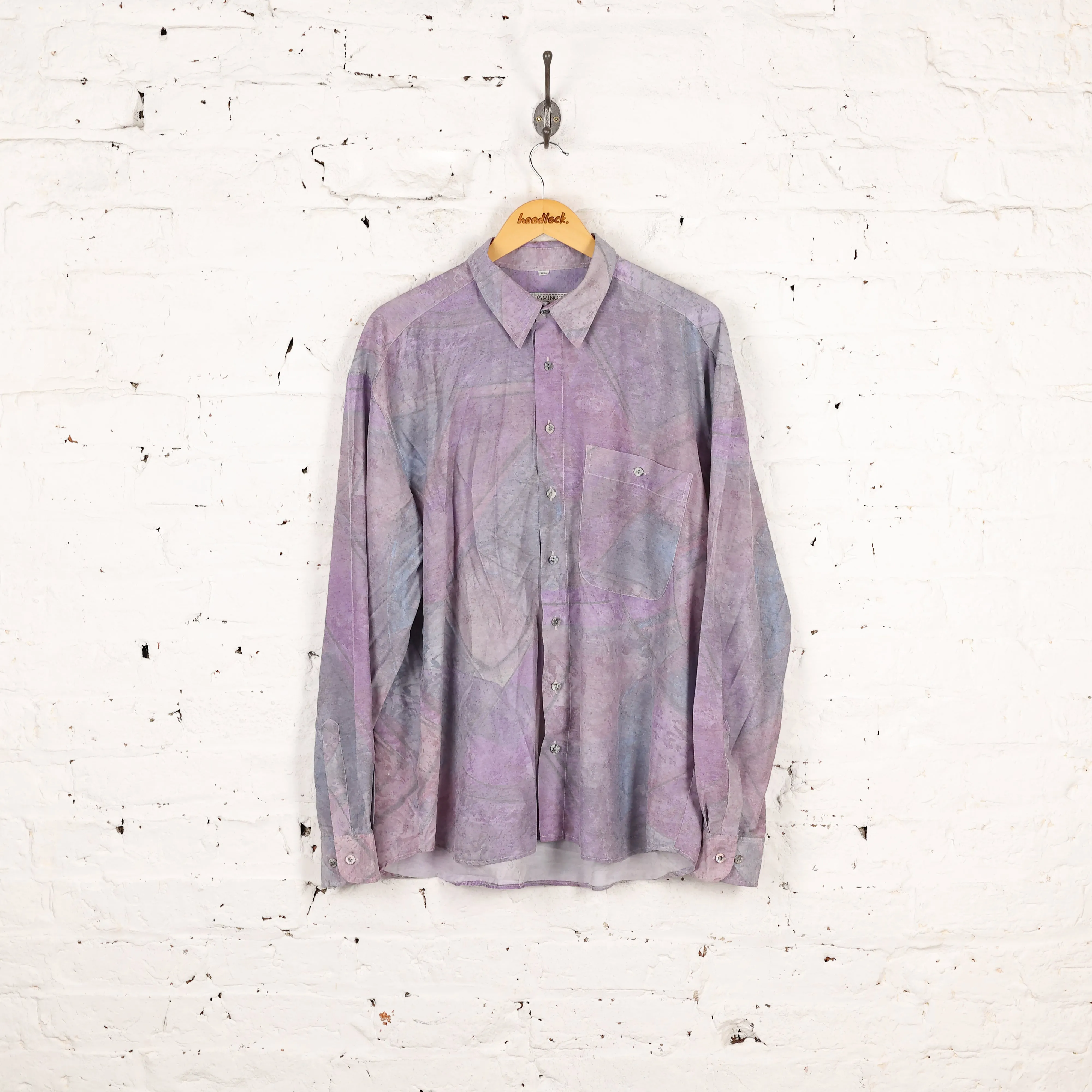 90s Long Sleeve Pattern Shirt - Purple - L