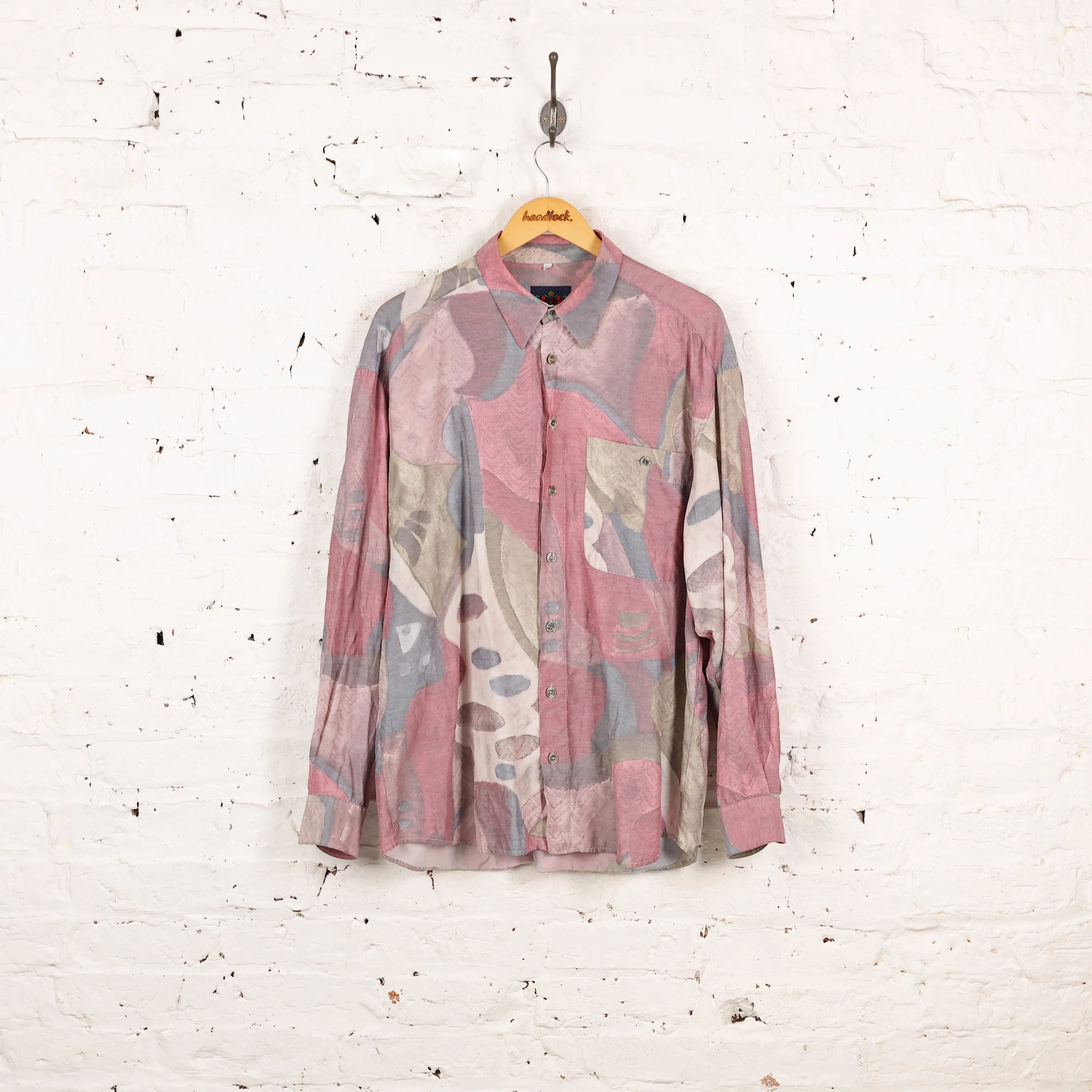 90s Long Sleeve Pattern Shirt - Purple - XL