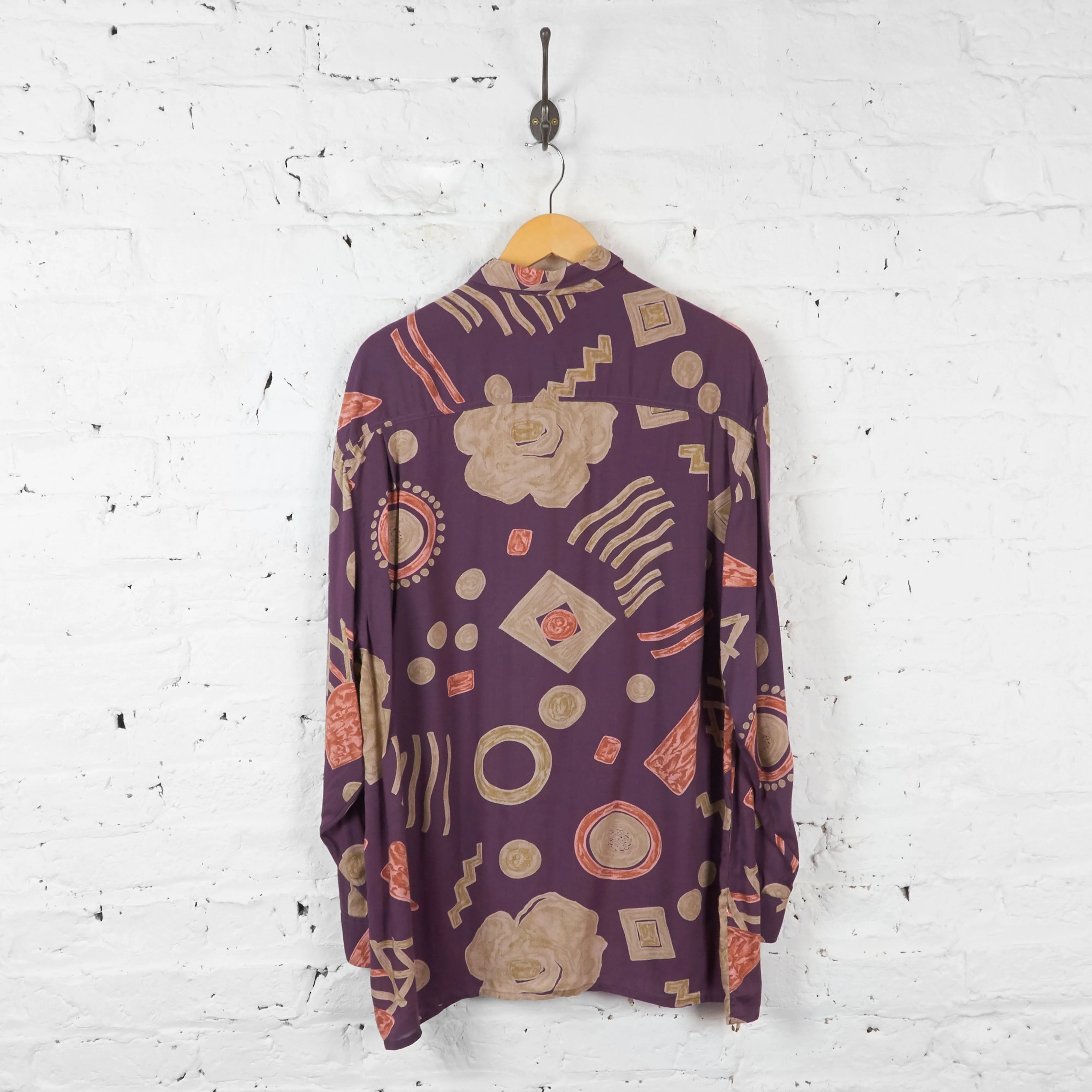 90s Long Sleeve Pattern Shirt - Purple - XL