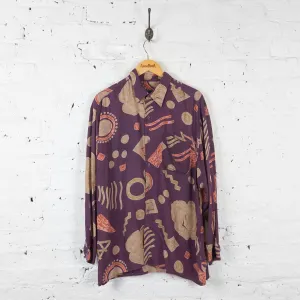 90s Long Sleeve Pattern Shirt - Purple - XL