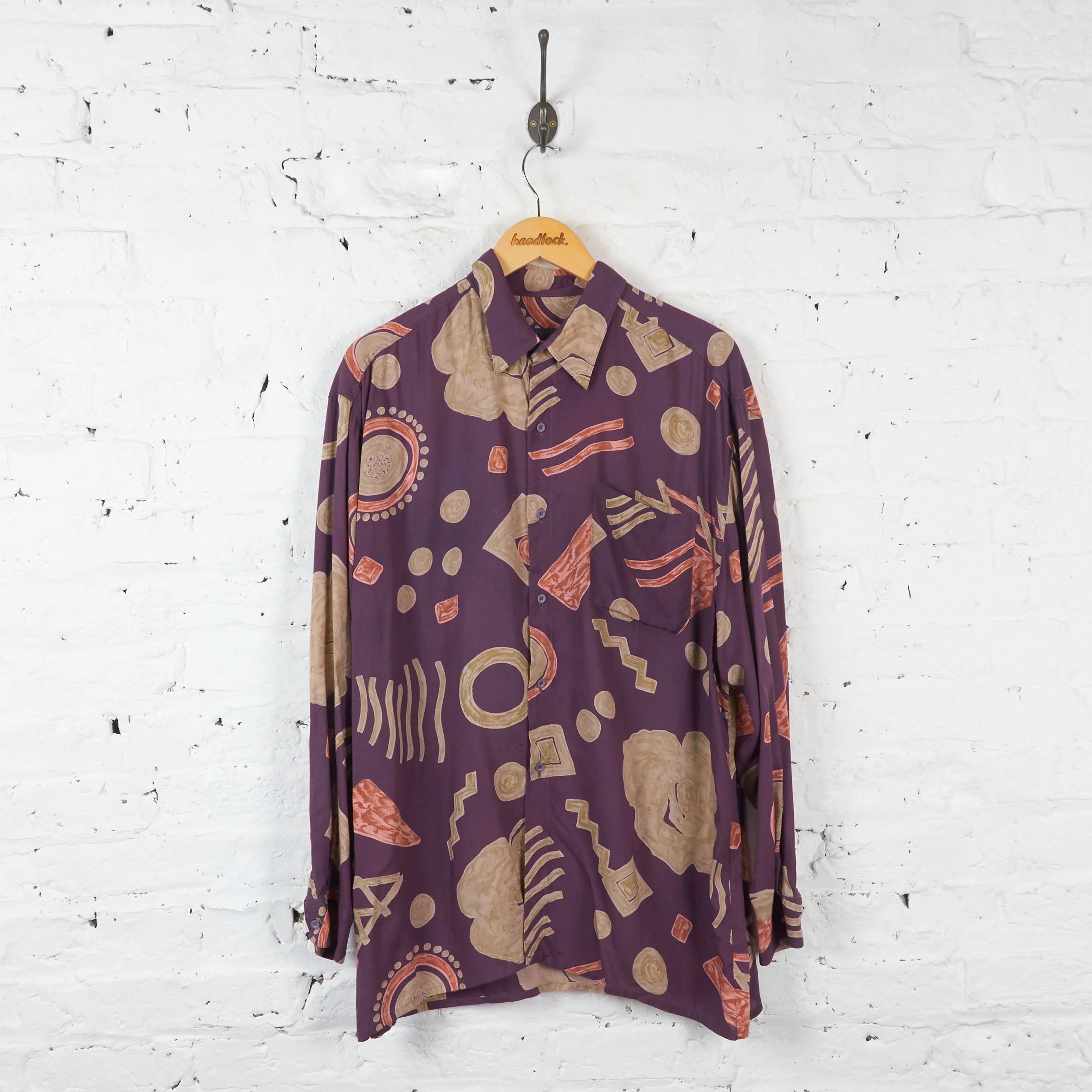 90s Long Sleeve Pattern Shirt - Purple - XL