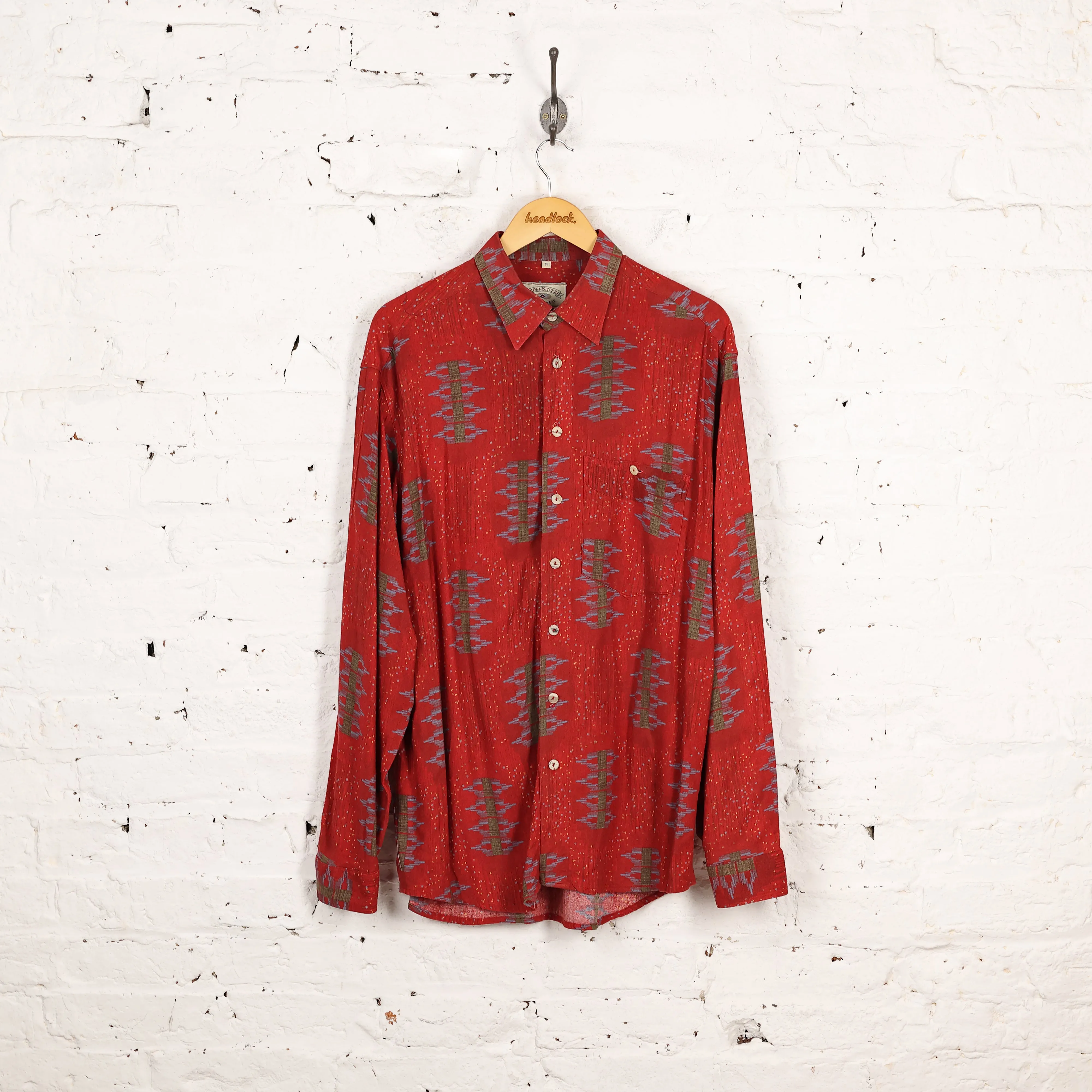90s Long Sleeve Pattern Shirt - Red - M