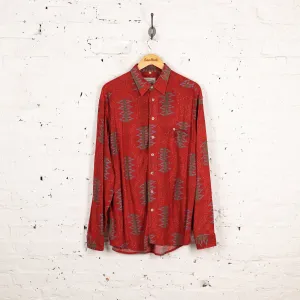 90s Long Sleeve Pattern Shirt - Red - M